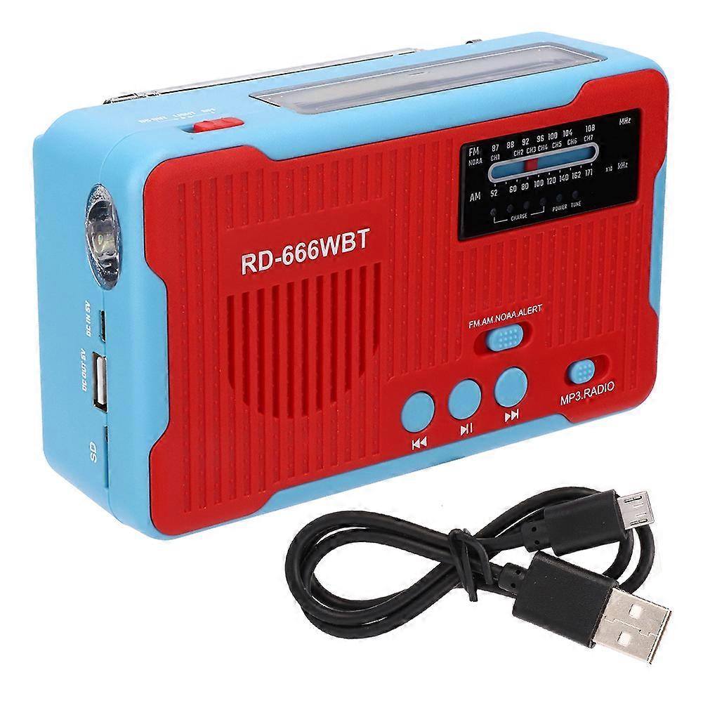 RD-666WBT Portable Solar Powered Emergency Hand Crank AM FM Radio with LED Flashlight