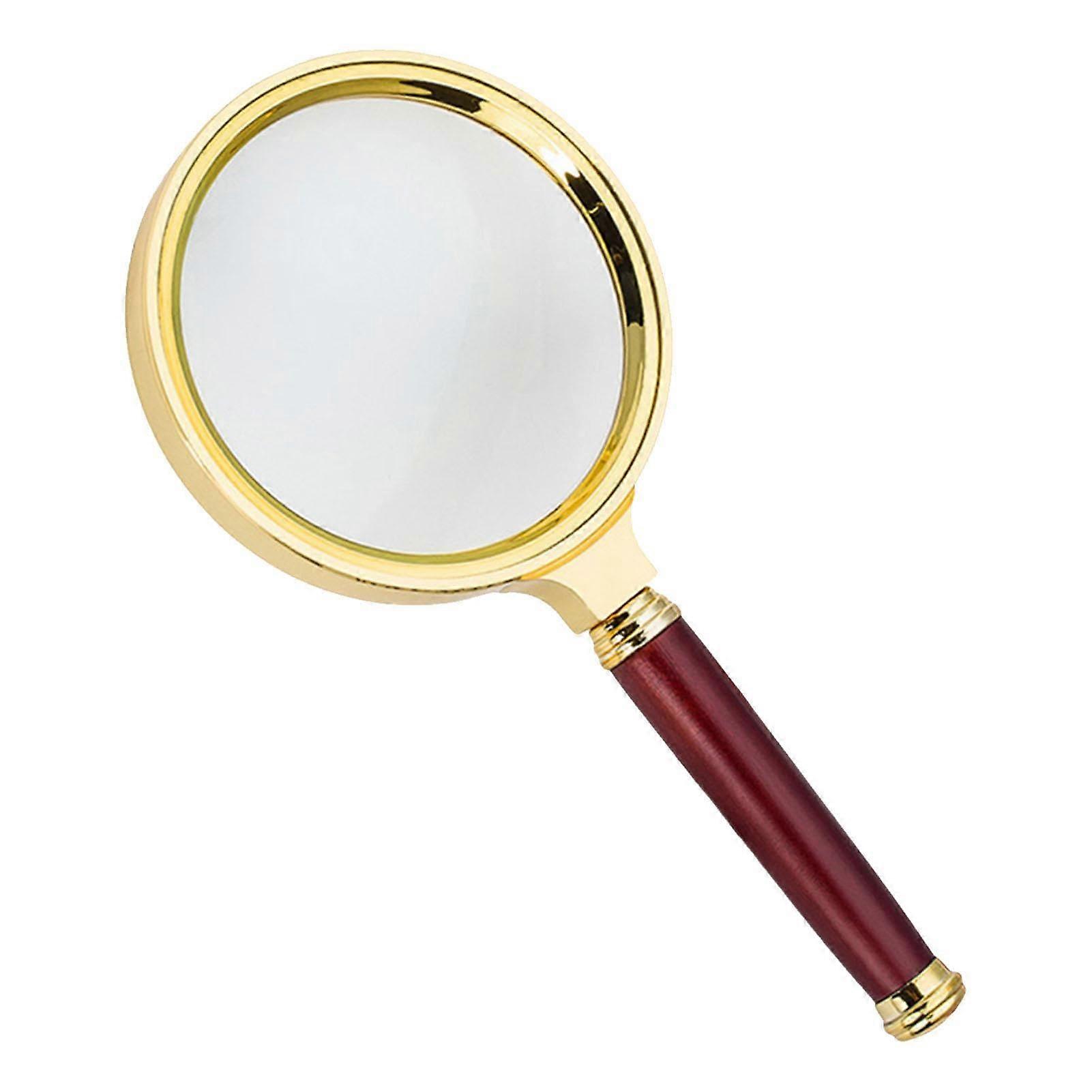 Brass Handheld Magnifier 10X Magnifier with Sandalwood Handle Ideal for Reading Fine Print, Seniors, Low Vision, Maps and Inspections, Heavy Duty