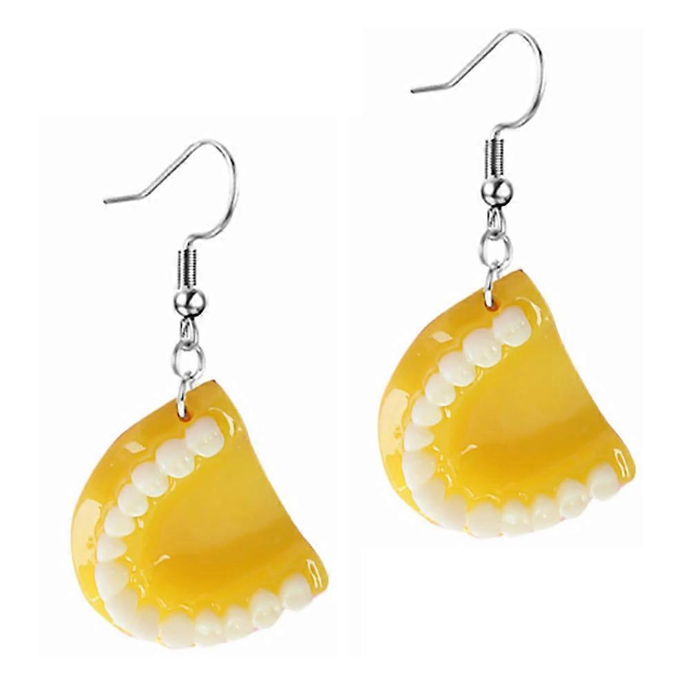 Funny Denture Earrings Made of Resin for Girls in Yellow Color Perfect for Parties and Home Use