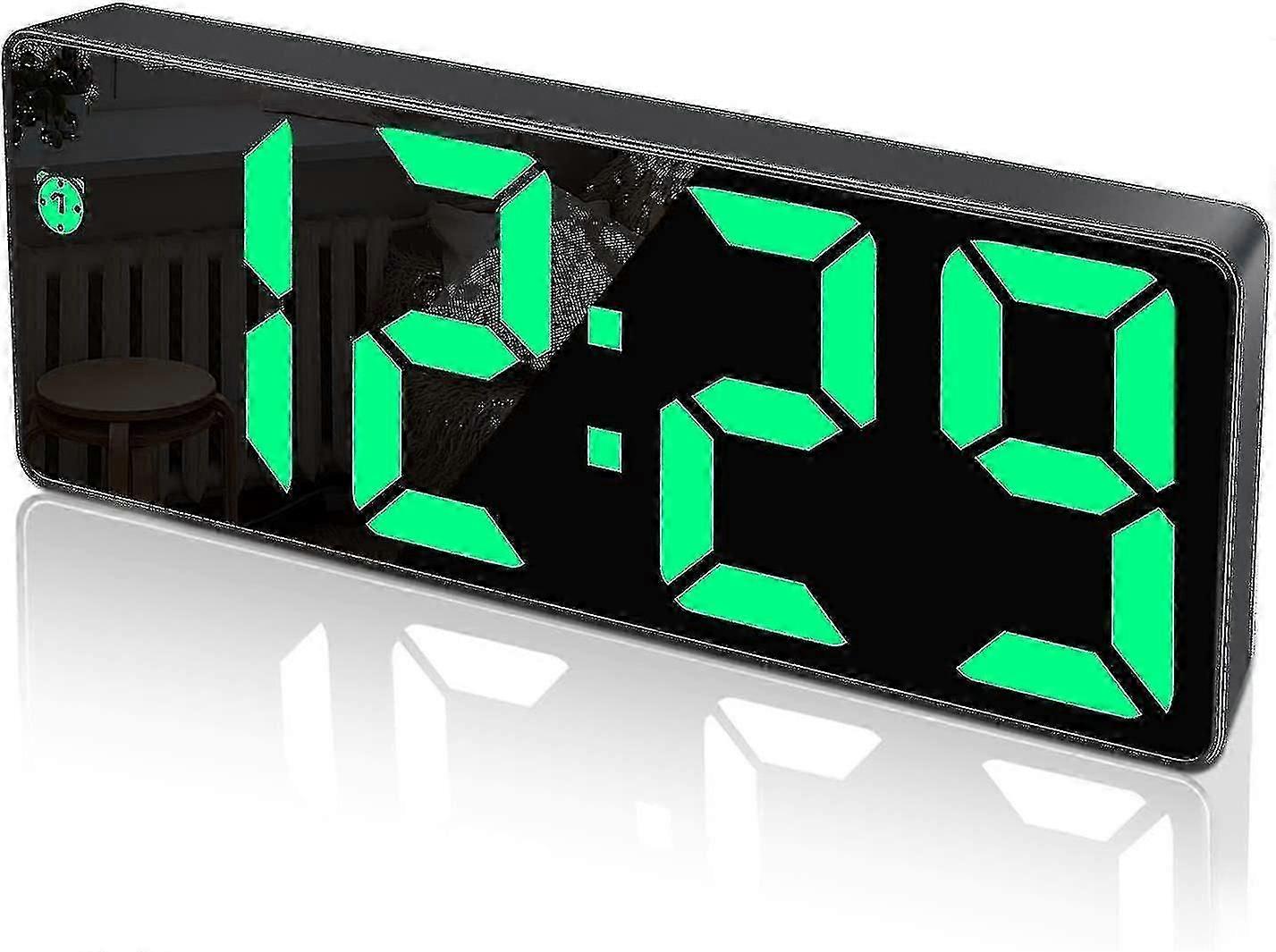 Sveglia digitale, ampio display a LED, orologio a specchio, funzione snooze e sveglia USB plug-in a luminosità regolabile