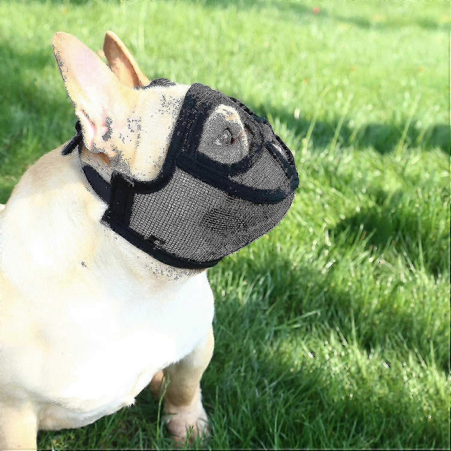 Bulldog Muzzle for Short Snout Dogs, Adjustable Mesh Anti-Bite Muzzle for Pekingese Shih Tzu