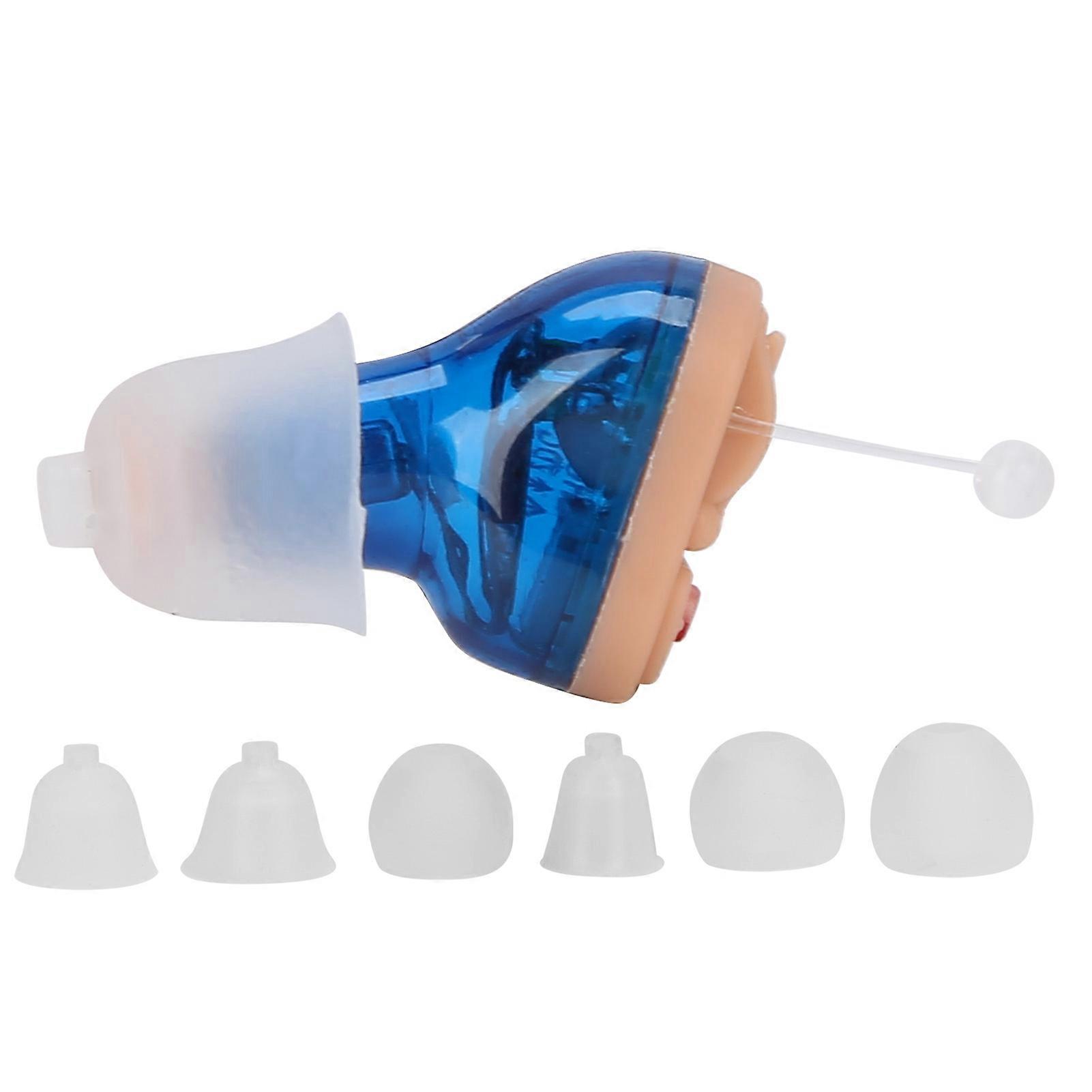 Portable Wireless Hearing Aids Earbud Type Concealed Mini Sound Amplifiers for Deafness ElderlyBlue Left Side