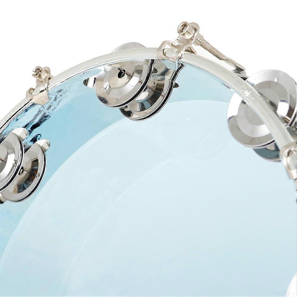 Hand Tambourine Double Row Self Tuning Bright Sound (Blue Leather) 10'
