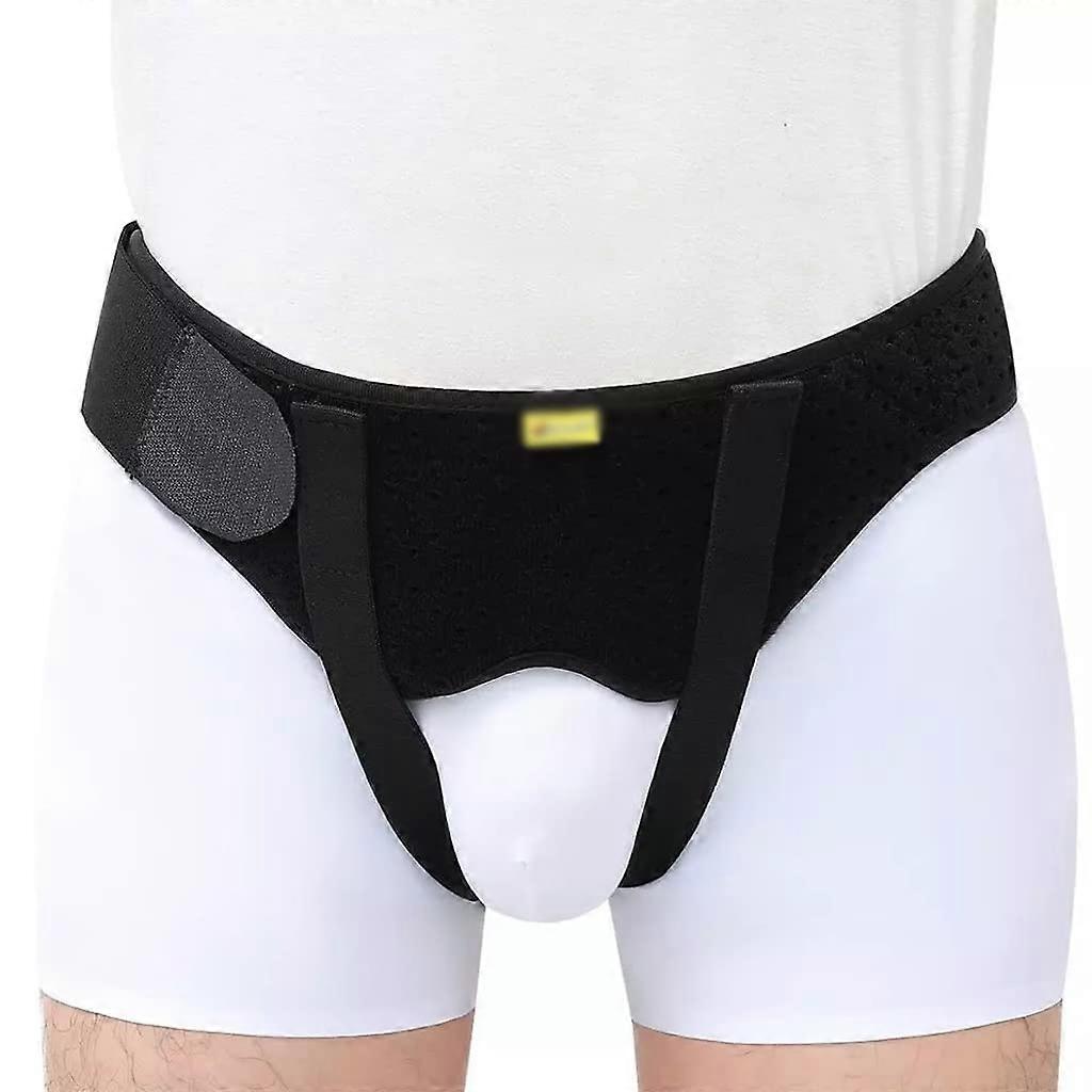 Adjustable Hernia Belt for Men - Black Hernia Brace with 2 Removable Compression Pads, Size S 56-75cm for Pain Relief