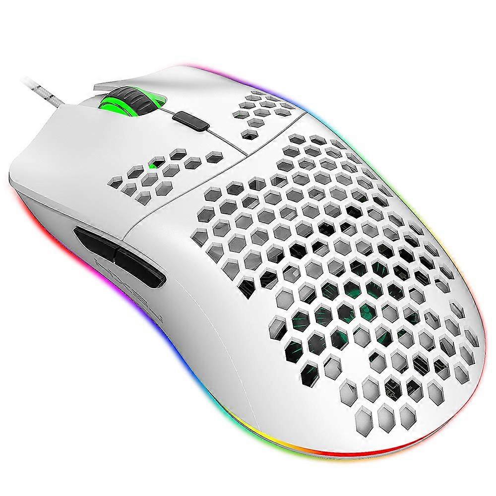 J900 USB Wired Gaming Mouse RGB Gaming Mouse with Six Adjustable DPI Ergonomic Design Compatible with Desktop Laptop White