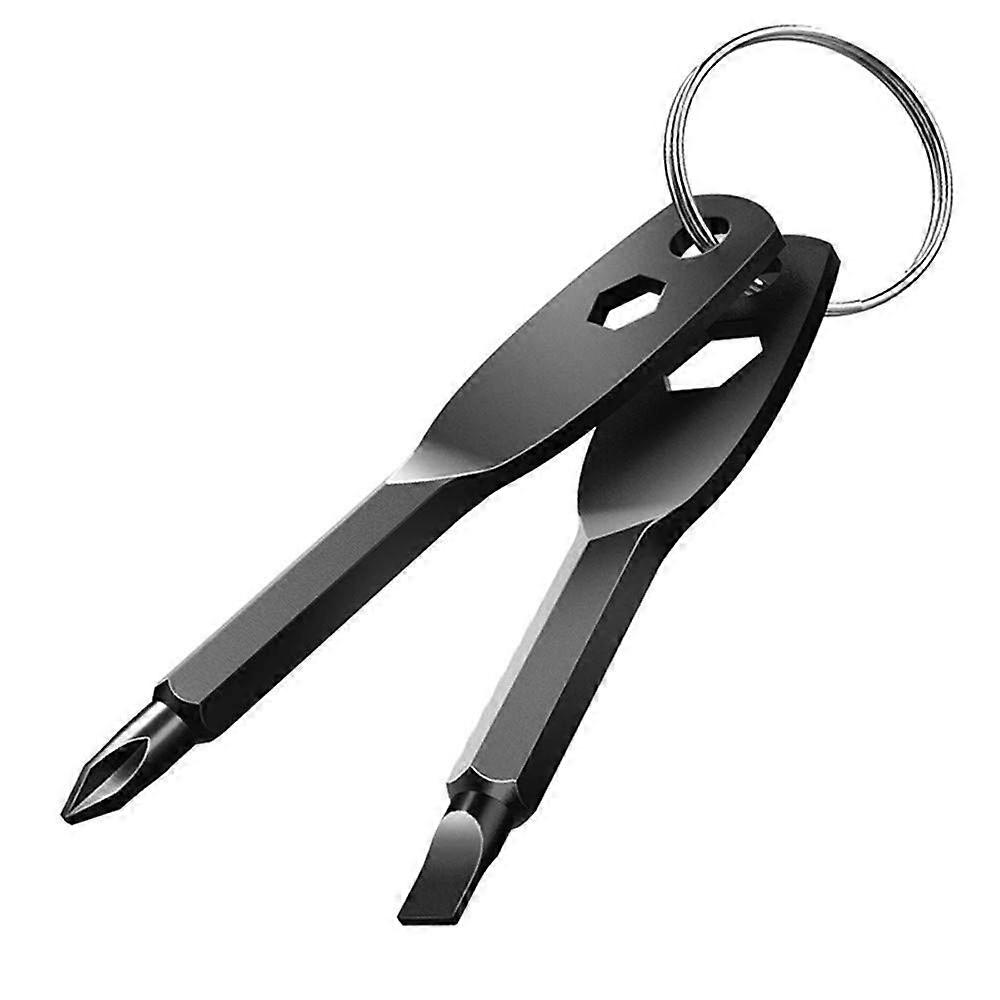 IKARR Screwdriver Set Mini Slotted Screwdriver and Phillips Screwdriver EDC Multitool Key Ring Multifunctional Tool for Outdoor Black