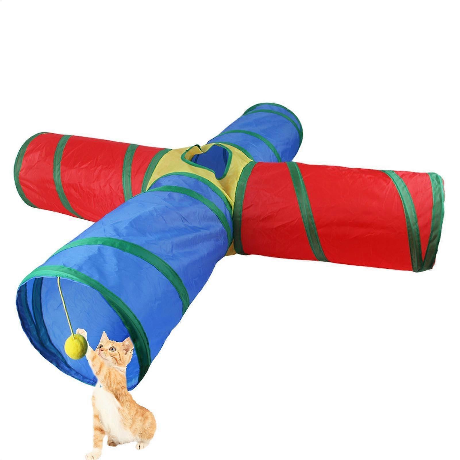 Kitten Tunnel Toy 4-Way Cat Tube Rainbow Cat Tunnel for Ferrets and Rabbits Interactive Portable Pet Supply