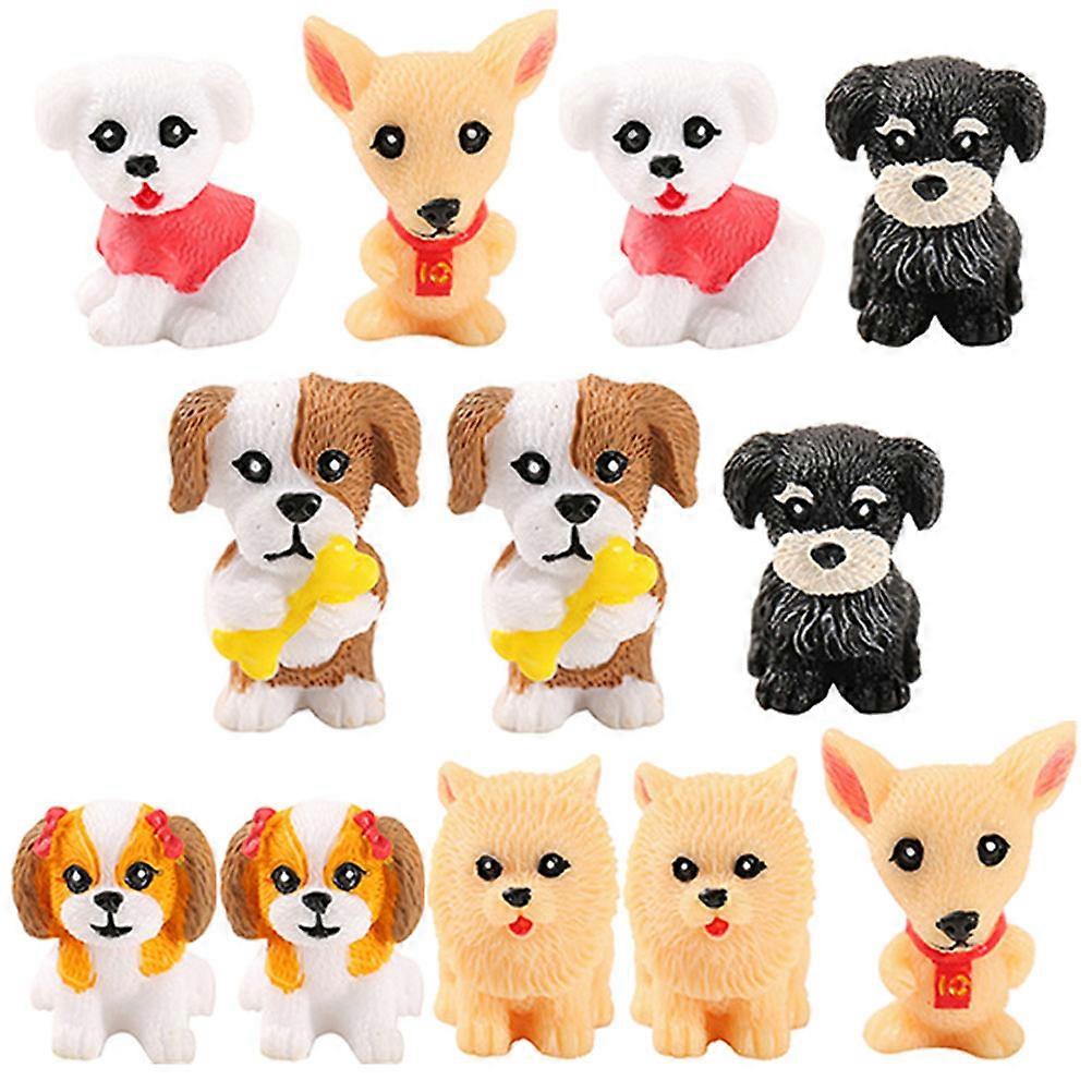 12Pcs Microlandscape Puppy Ornaments Office Desktop Decor Resin Carving Puppy Sculpture