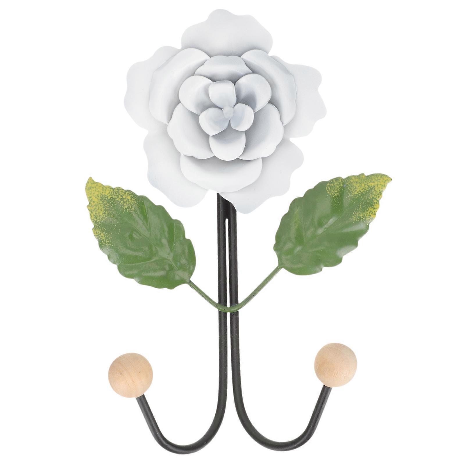 White Iron Rose Shape Hooks for Home Use Easy to Install Wall Coat Hooks 4.7 Inches