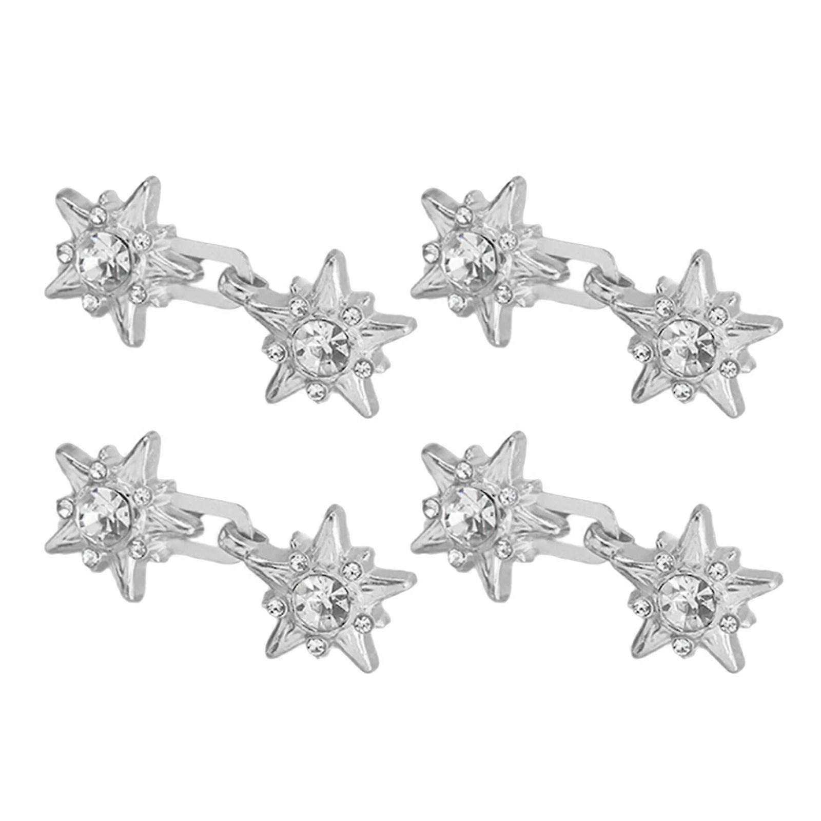 4 Pairs Star Button Pins Jeans Waist Tightener Adjustable Trouser Button Pin Waist Buckle Detachable Jeans Button Pins  silver