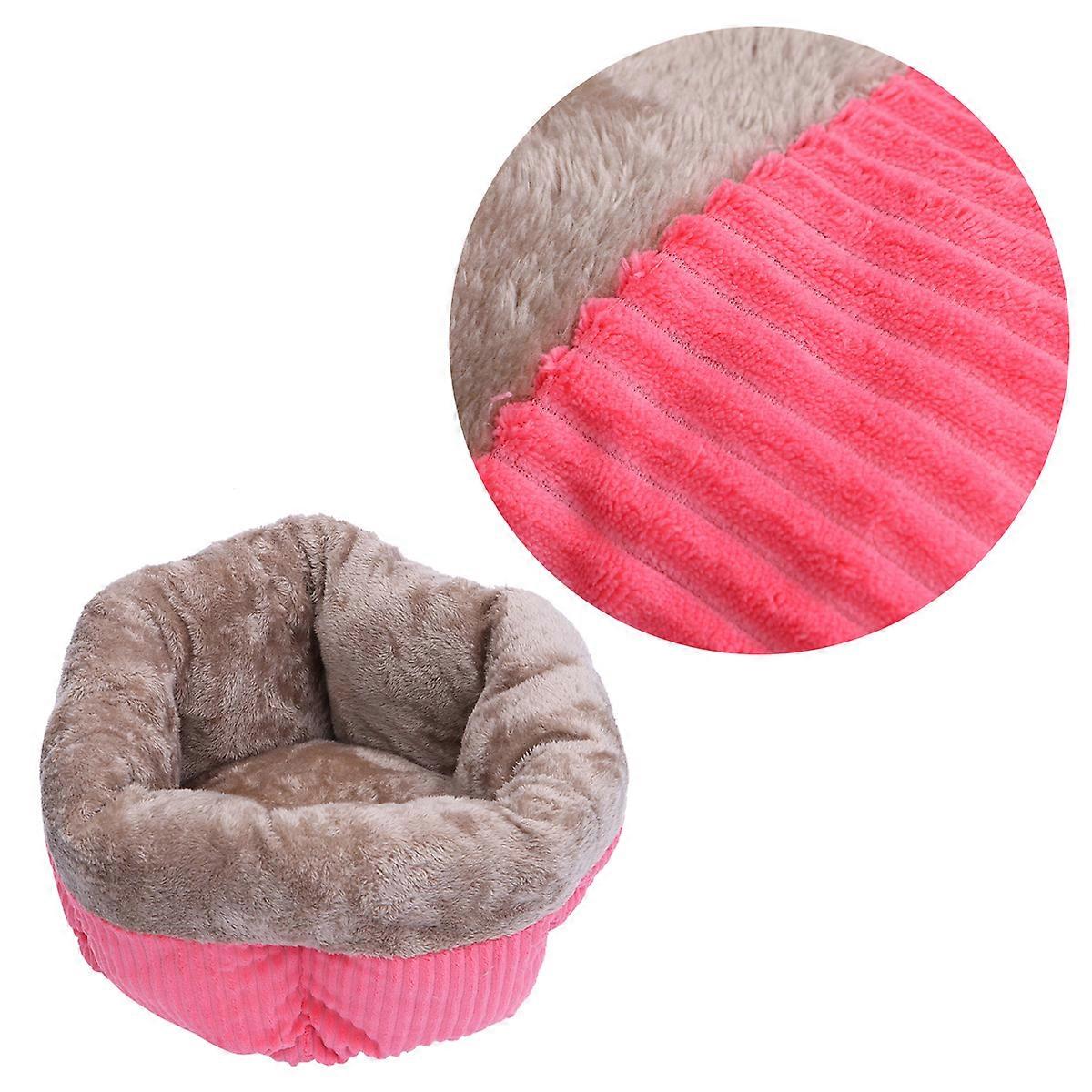 Winter Warm Pet Bed Round Nest Pink M Sleeping Resting Keeping Warm 1Set