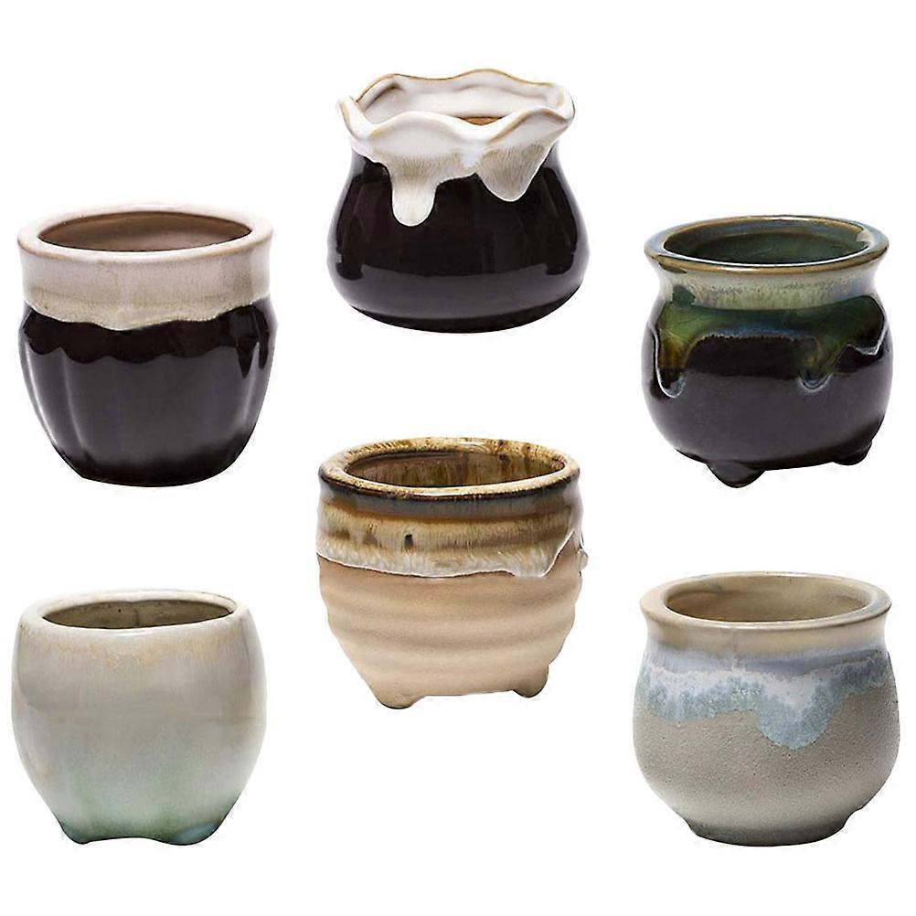 6pcs Small Ceramic Pots for Plant Use Modern Design with Drainage Hole Assorted Color