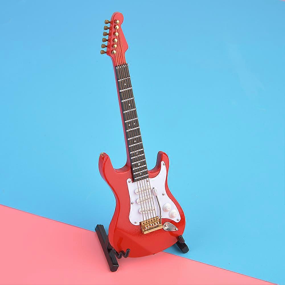 Delicate 18 cm Mini Wooden Electric Guitar Model Ornaments Collection with Stand (Red)