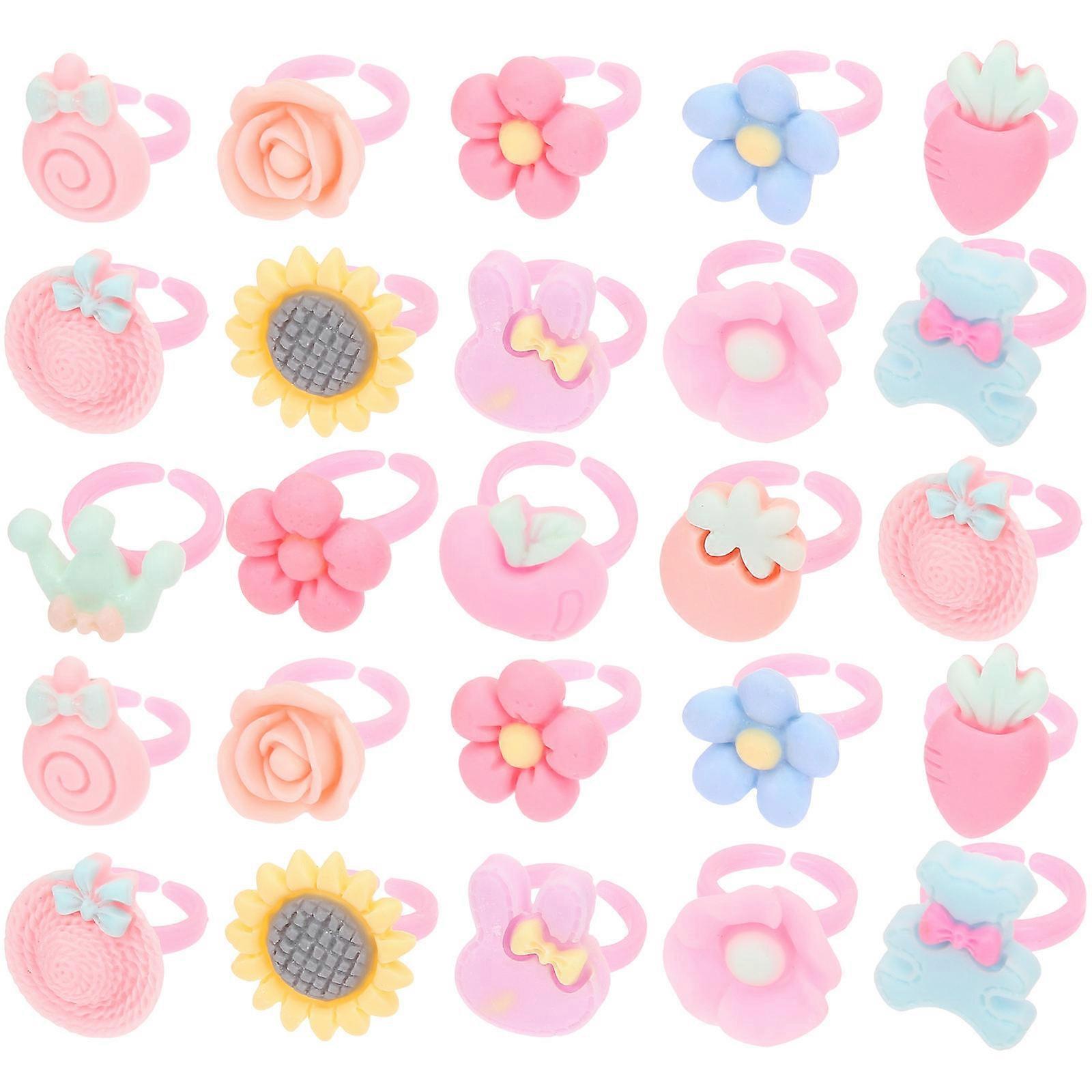 100pcs Kids Flower Rings Toy Rings for Girls with Bright Colors Multi Size Fits All