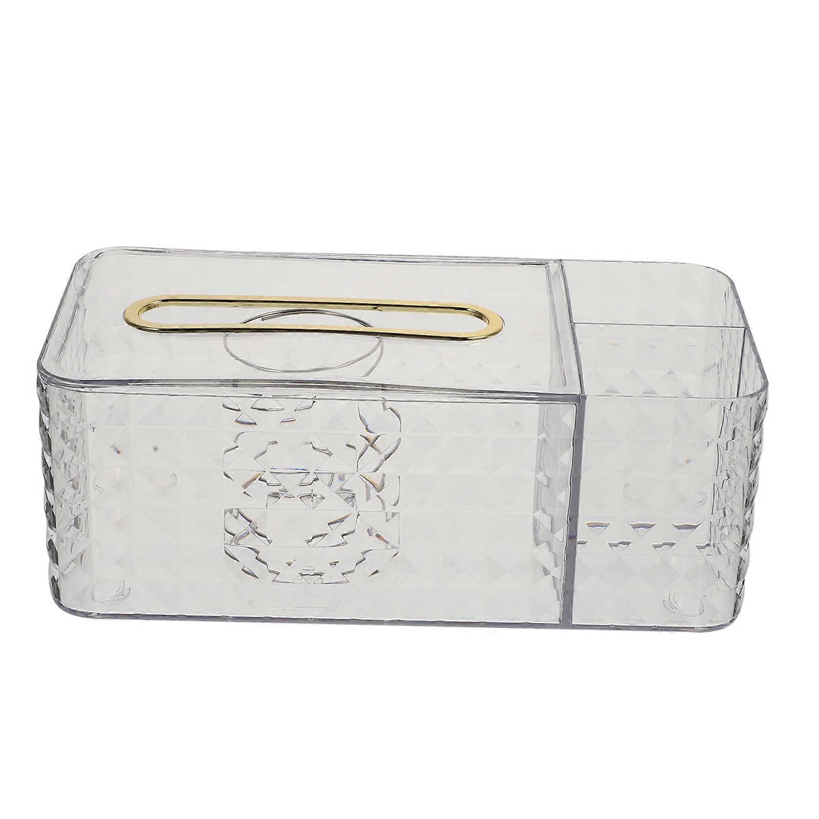 Multi Functional Transparent Tissue Box Organizer with Compartment Storage for Desktop – Lightweight, Stable Upright Design for Remote Controls,