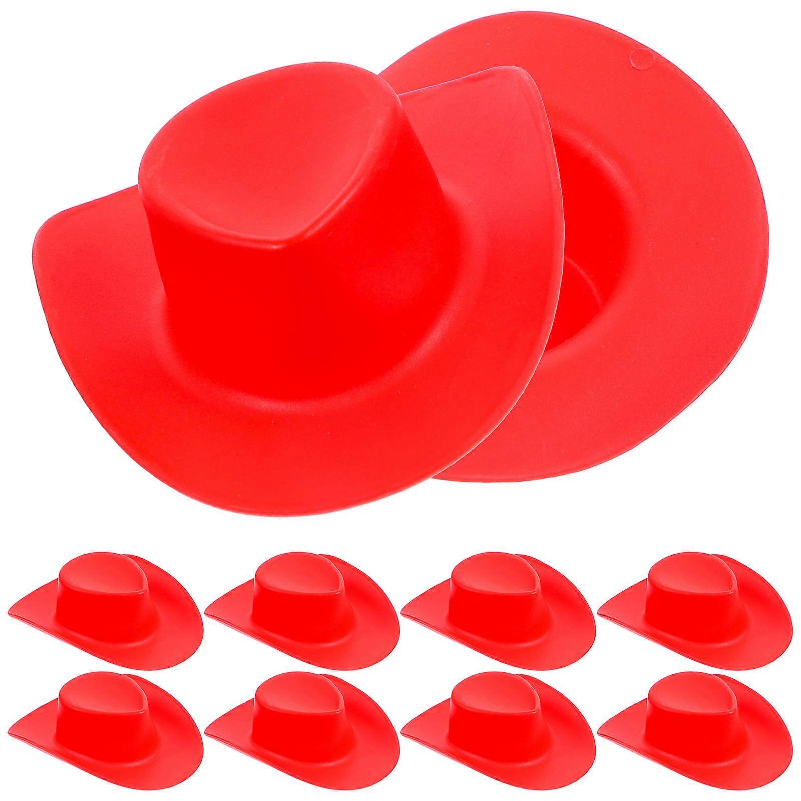 Mini Toy Cowboy Hat Western Party Mini Decorations Red Color 5.4X4.6X1.5CM Decoration 10Pcs