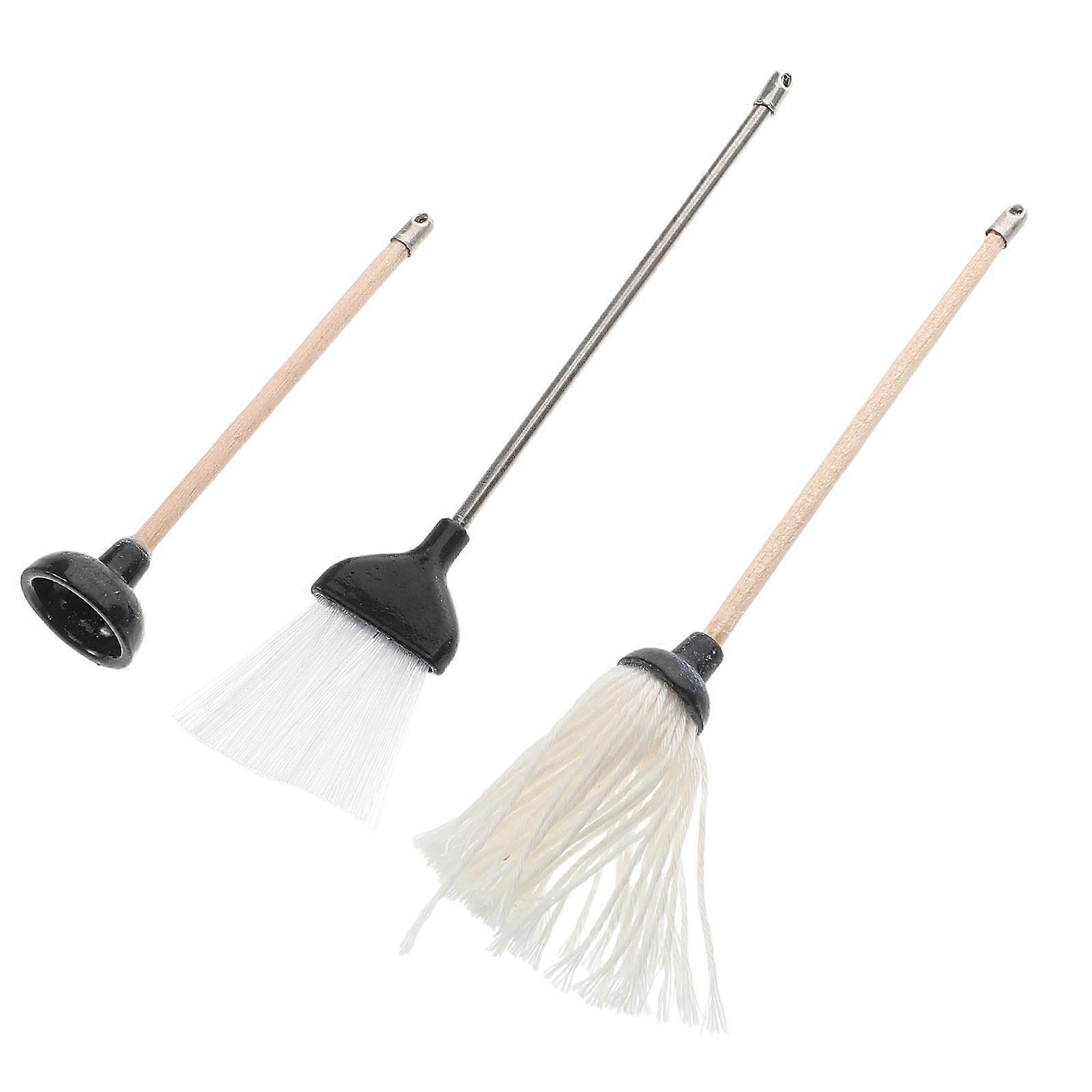 Dollhouse Bathroom Set with Mop Broom and Plunger for Decoration Black Multifunctional Mini Accessories