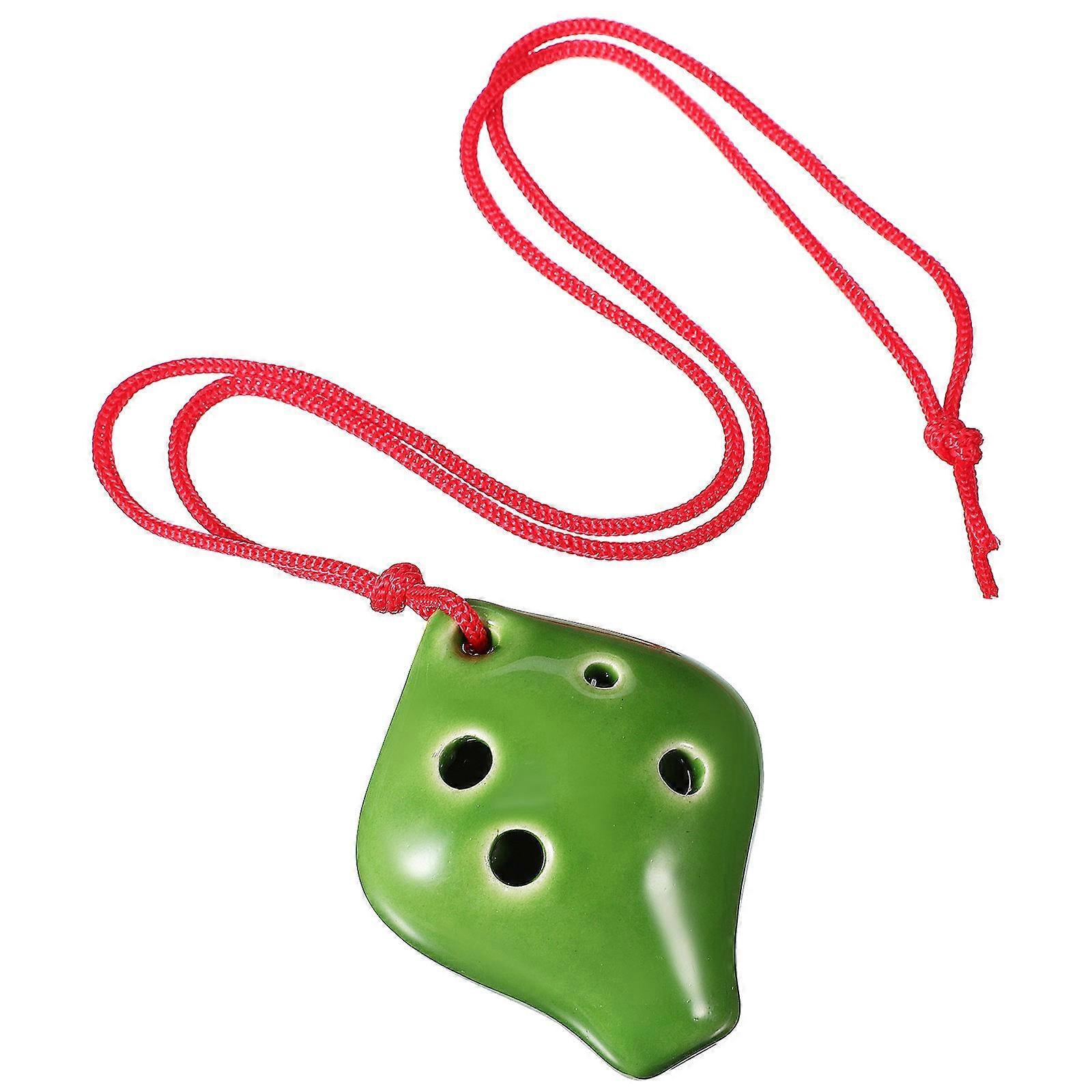 Portable Ceramic Ocarina for Playing Green Color with Clear Sound and Adorable Strawberry Shape 6 Hole