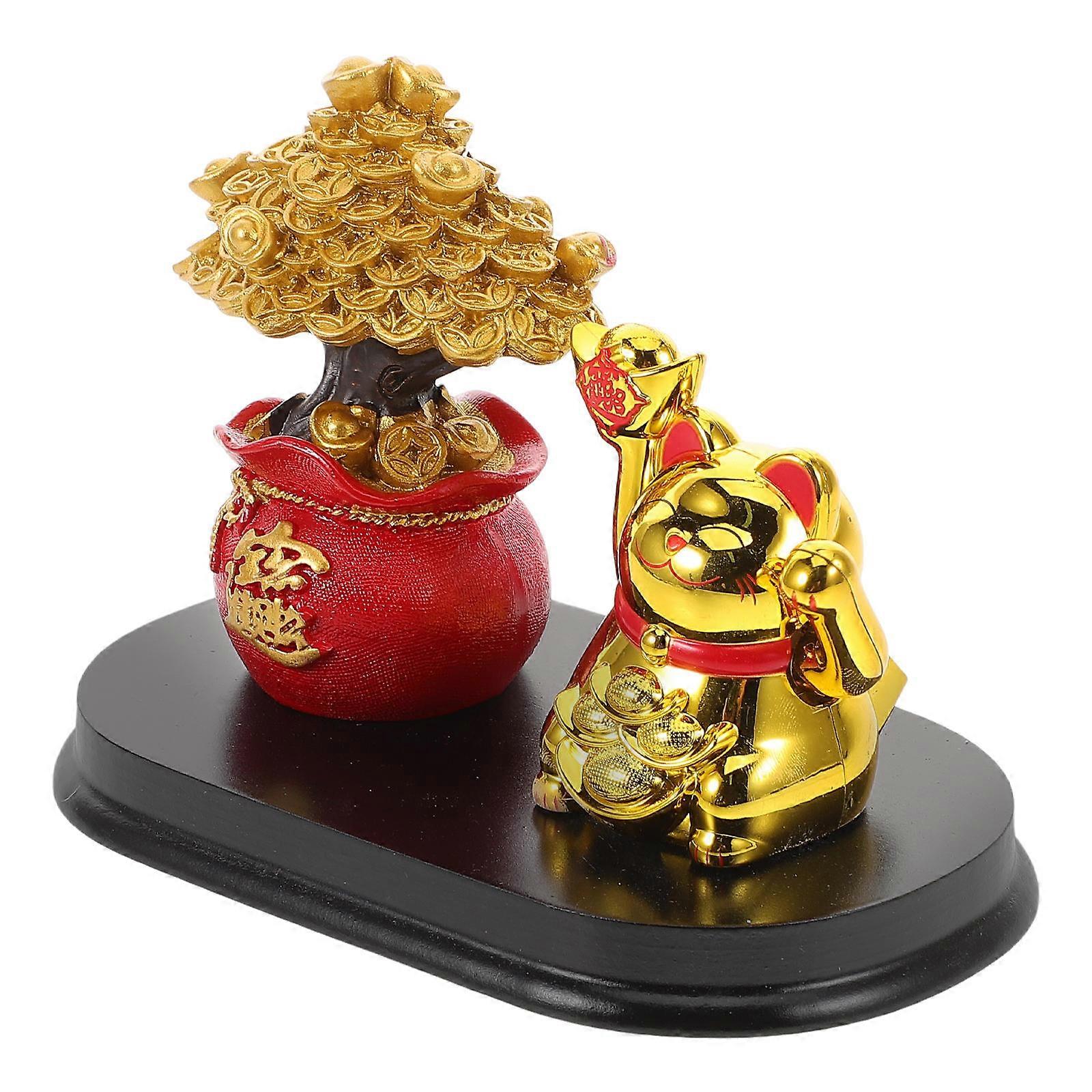 Golden Statue for Car Decoration Unique Design Resin Desktop Ornament for Cat Lovers 9.5 Inch