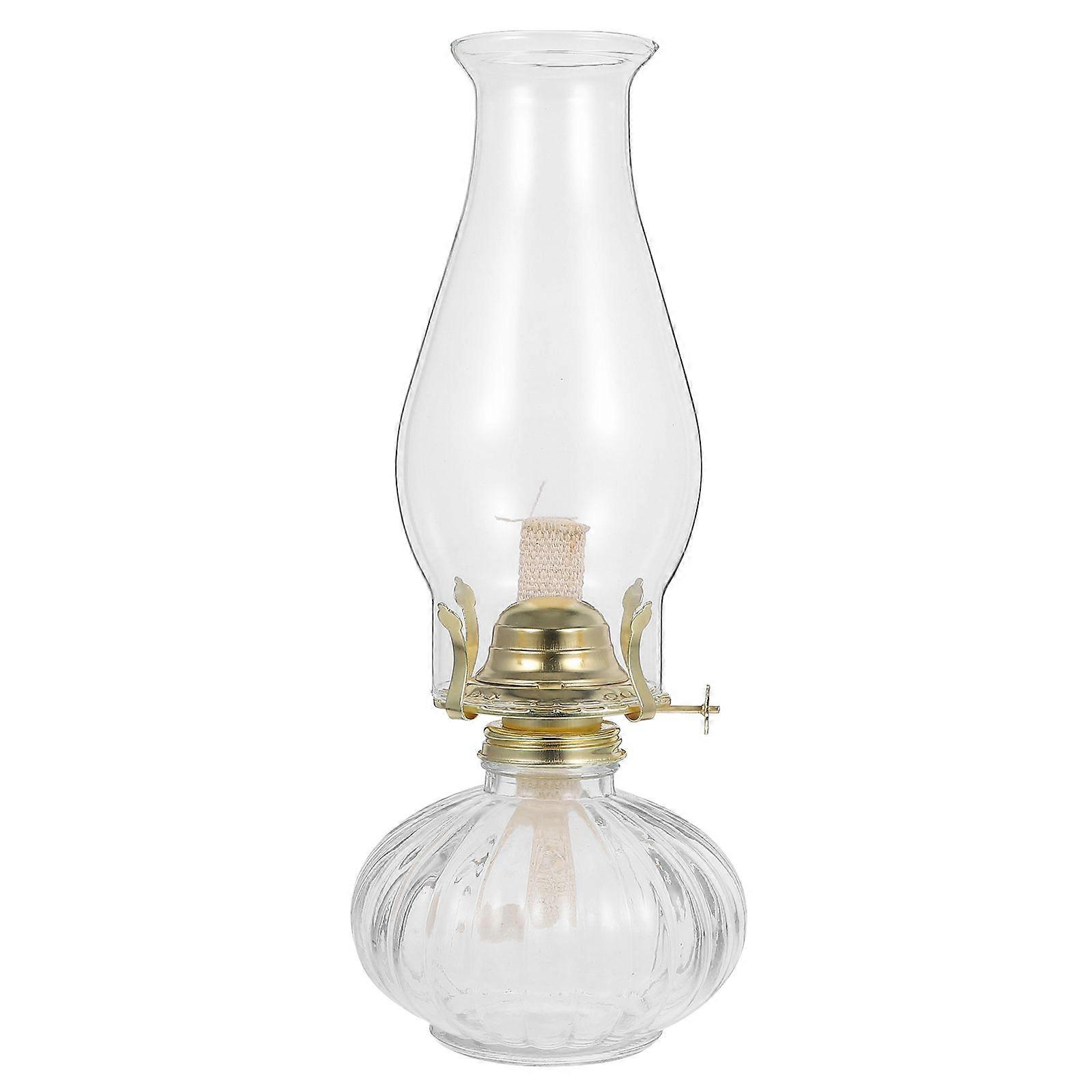 Decorative Retro Oil Lamp Glass Kerosene Oil Lamp With Metal Base Portable Small Oil Lamp