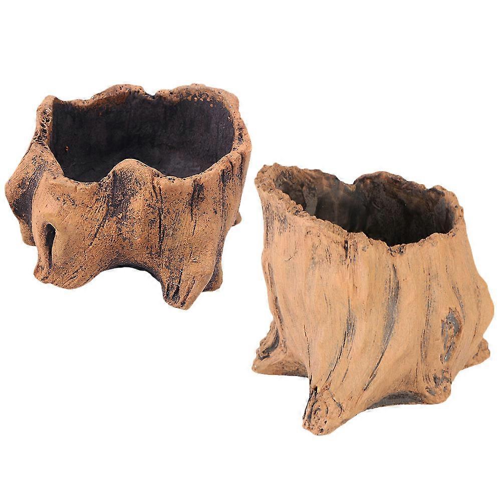 Hollow Tree Stump Planter Pot Cement 2 Pcs Stump Shape Simple Style Ideal For Planting In Garden Patio Walkway Assorted Color
