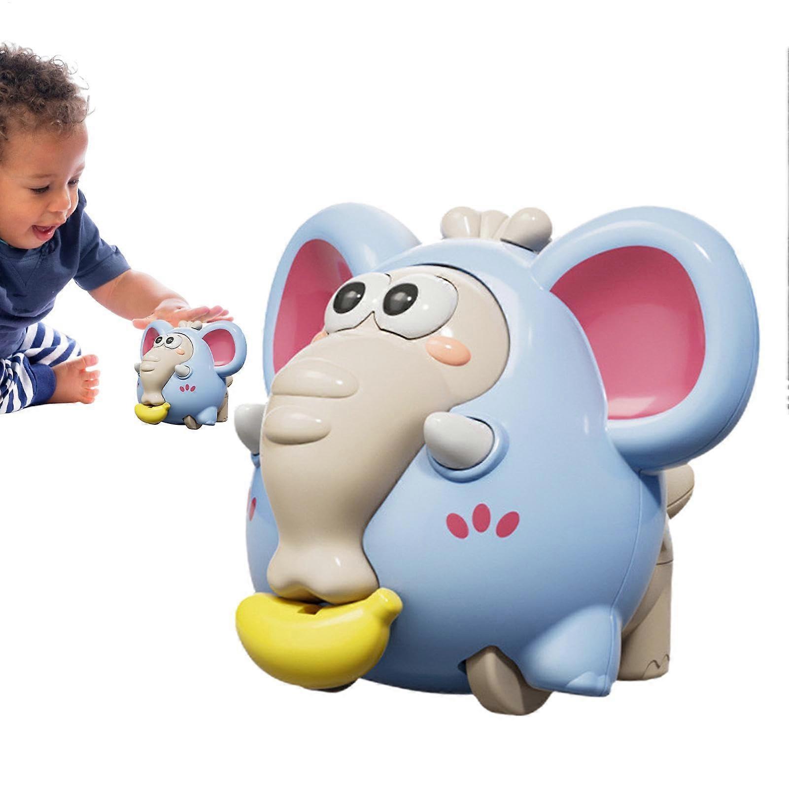 Baby Crawling Toys for Toddlers 1-3 Years Old, Cute Blue Cartoon Elephant Pull Toy with Crawling Features