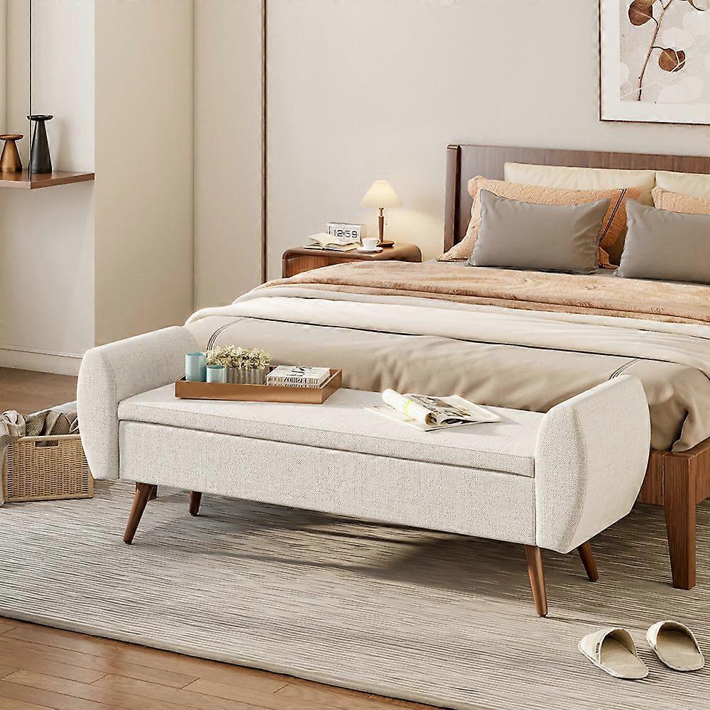 Linen Upholstered Storage Bench,Beige