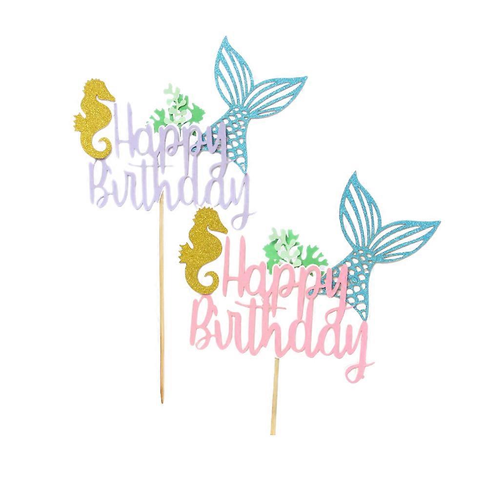 زينة كعكة موضوع المحيط 2 قطعة اختيارات كعكة ذيل حورية البحر للاحتفالات 10.3 × 4.3 سم و 14 × 22.8 × 0.5 سم متعة