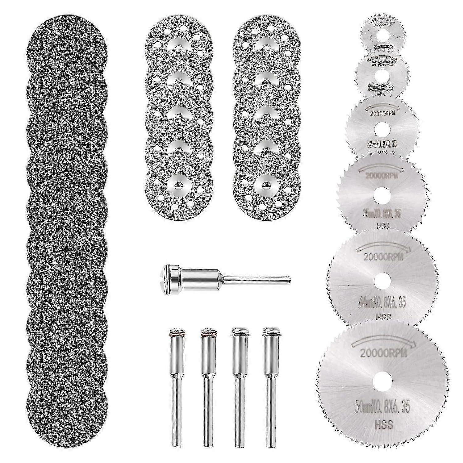 Mini Elmas Kesme Diski ve Mini Hss Dairesel Testere Bıçağı ve Mini Reçine Kesme Diski (3mm Mandrels) Ahşap Taş Metal İçin - 30 Adet Paket