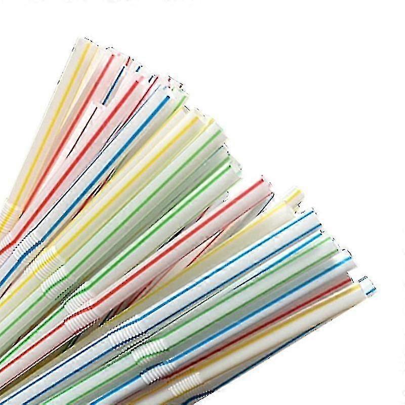 500pcs Plastic Drinking Straws, 8-Inch Multi-Colored Striped Disposable Straws