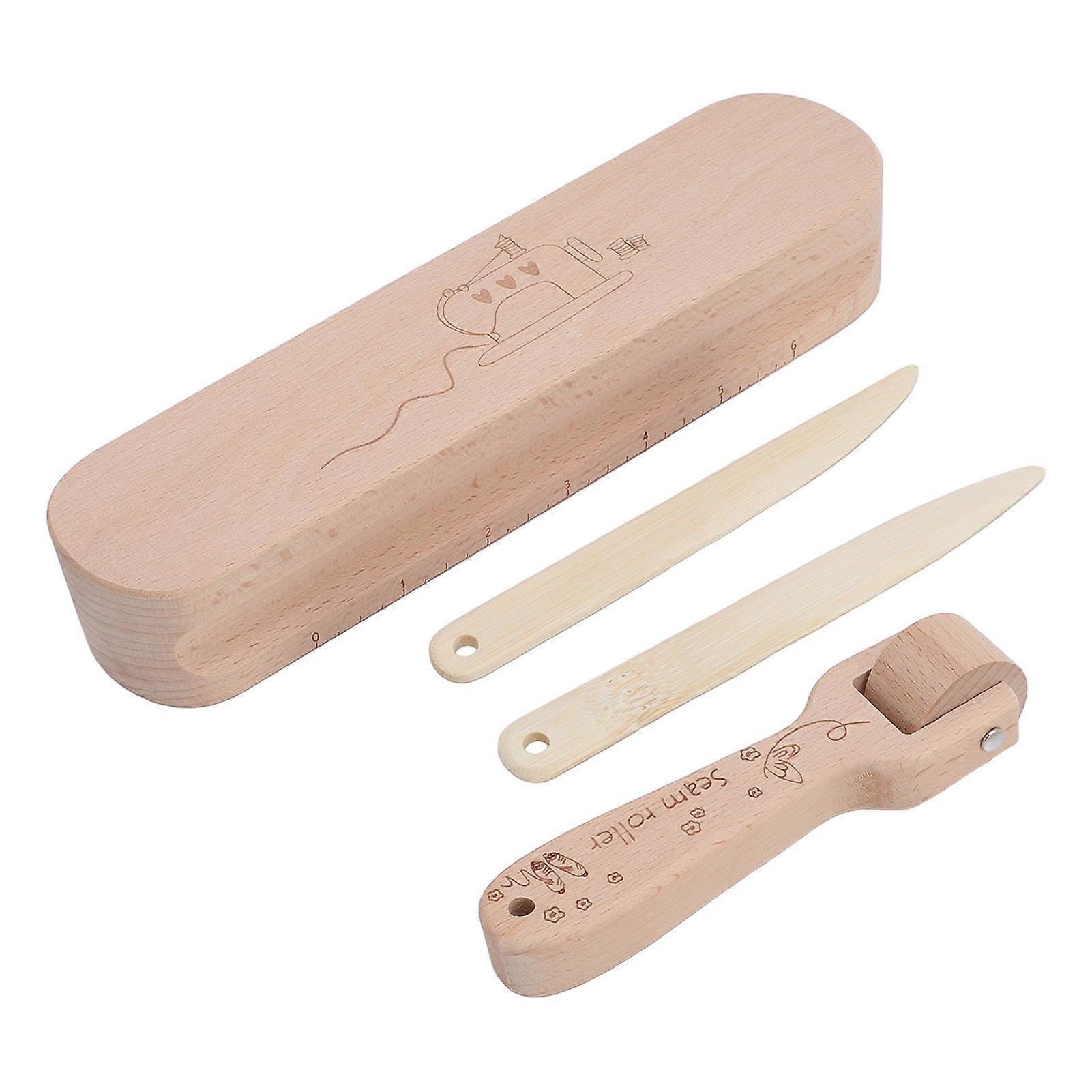 Beech Wood Tailor Clapper Set Seam Flattening Tool with Ironing Clapper, Seam Roller, and Point Turner for Sewing and Quilting