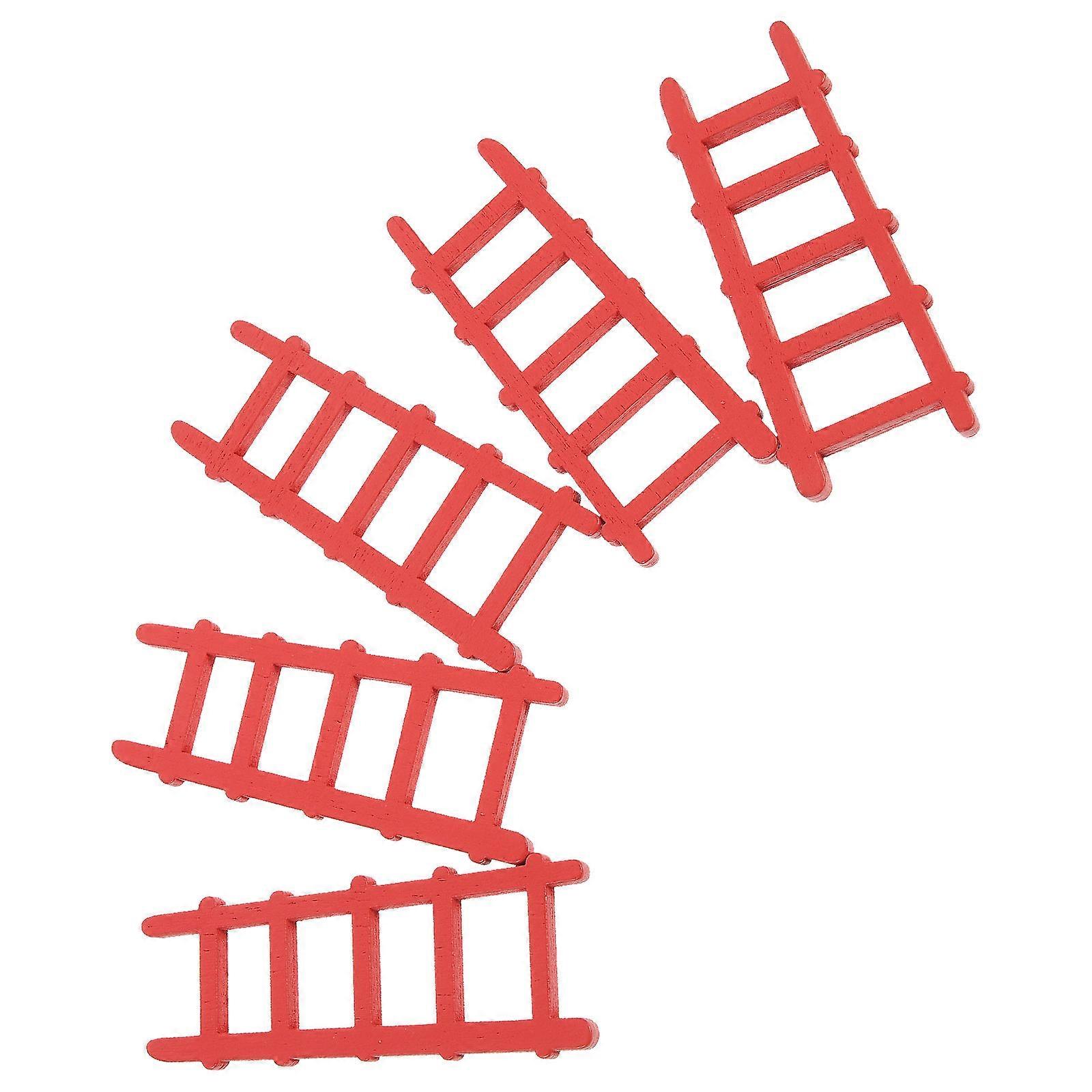 Red Miniature Ladder for Decor Made of Plastic Safe Durable Toy for Kids 5 Pieces