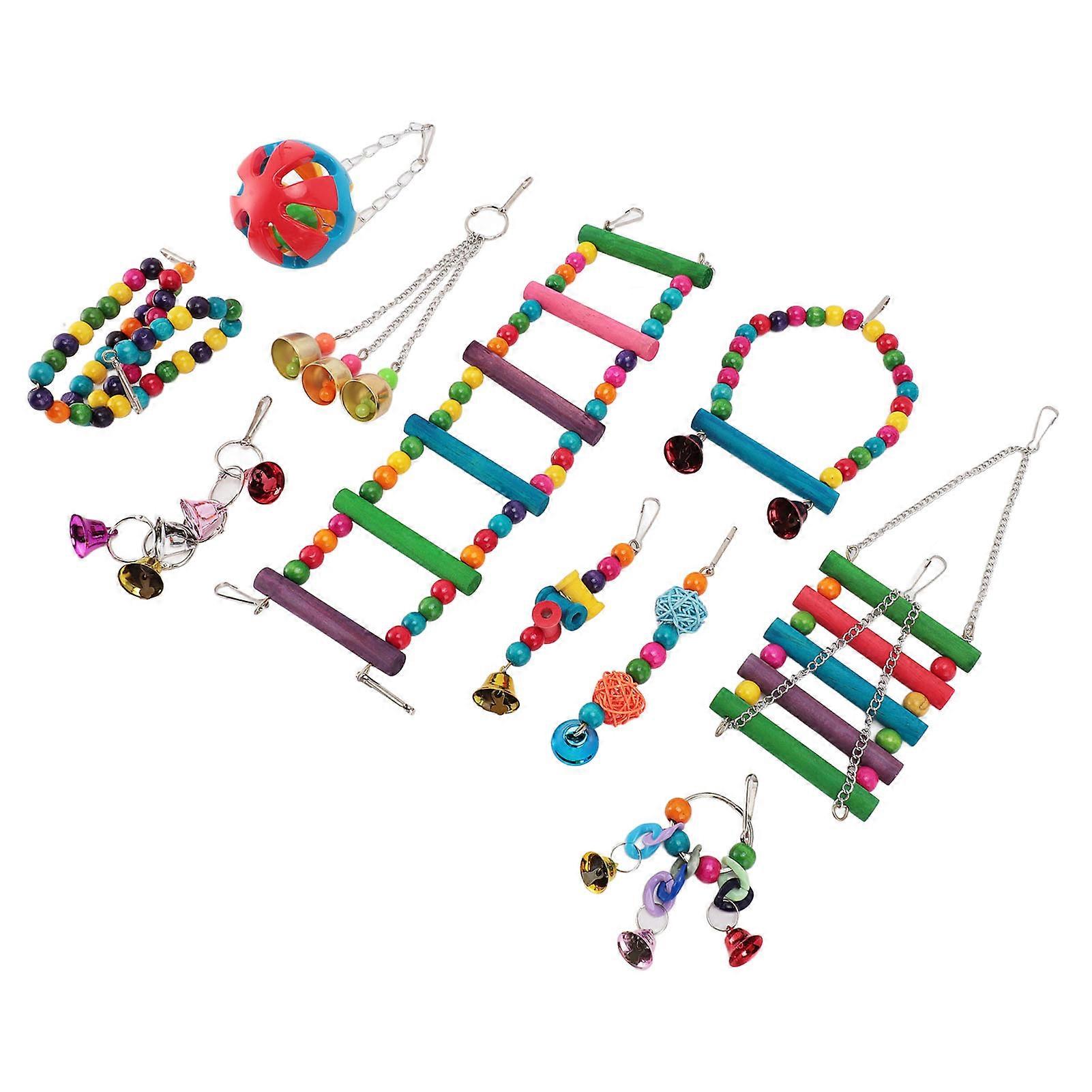 Colorful Bird Toy Set 10pcs Pine Plastic Parrot Chew Climb