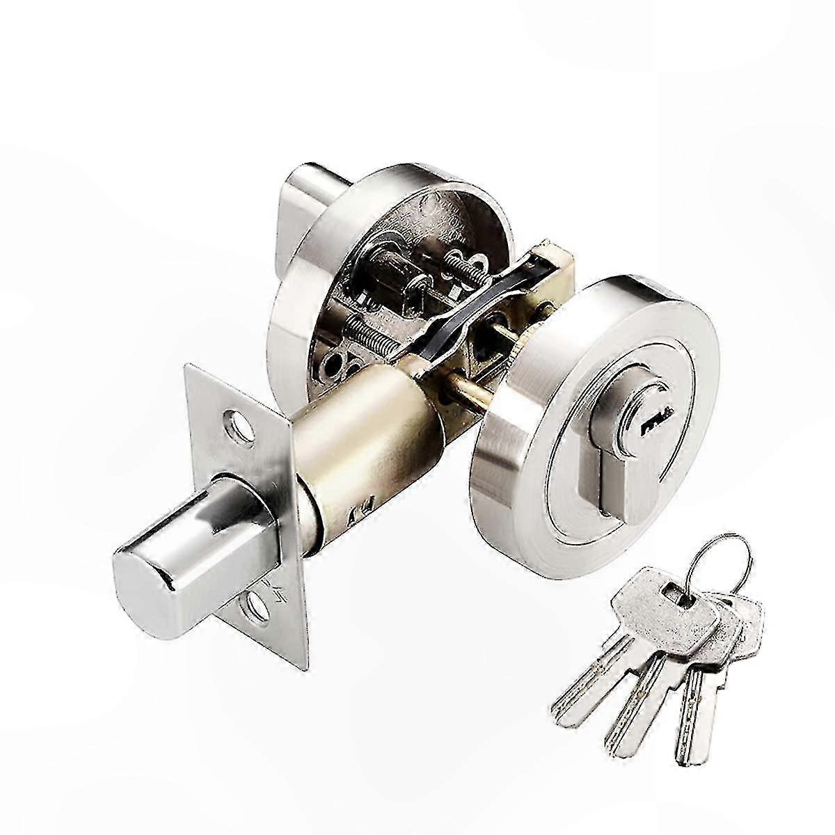 Round Deadbolt Lock, Keyed Door Security, Zinc Alloy Single Cylinder for Entryway
