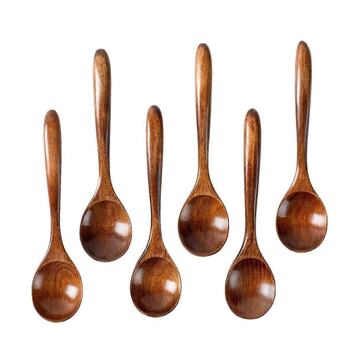 6 PCS Wooden Spoons, 6.5 Inch Small Wooden Spoons - Perfect for Soup,Eating,Scooping Jars&Canisters