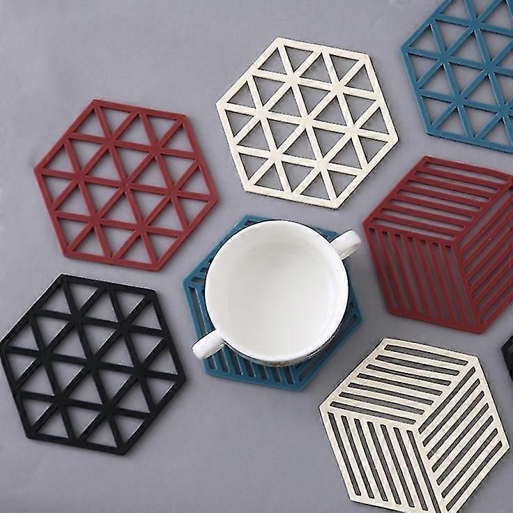 Creative hollow hexagonal silicone dining table mats 8 pcs