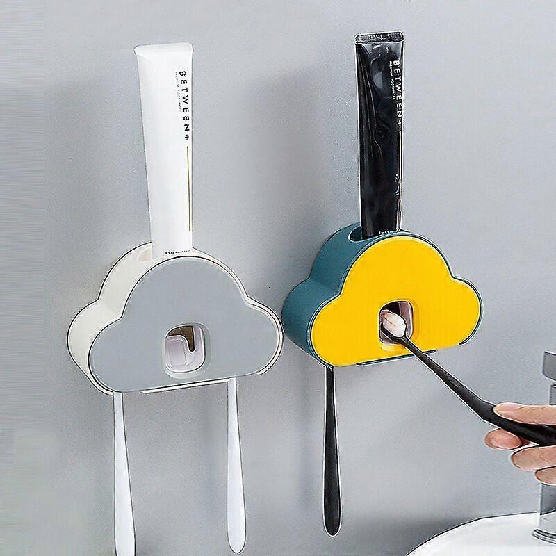 2 Pack Self-Adhesive Automatic Toothpaste Dispenser, Wall Mounted Toothbrush
