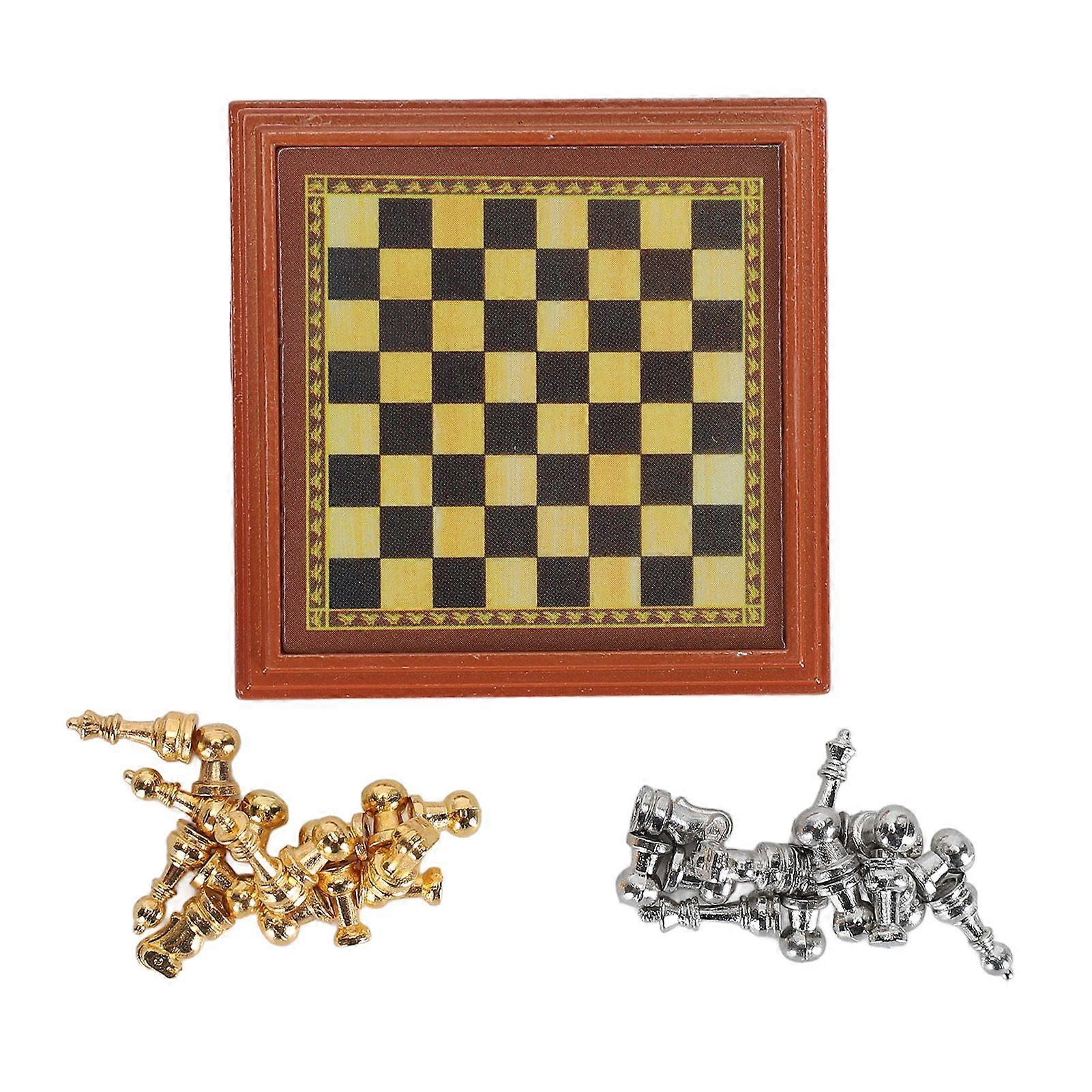 Dollhouse Miniature International Chess Set Board Game Model Exquisite Dollhouse Chess Board for 1/12 Dollhouse