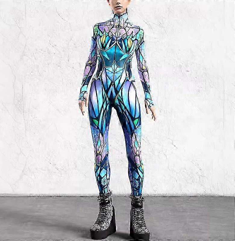 Women Punk Jumpsuit Colorful and Cool 3D Printed Bodysuit Halloween Carnival Party Costume