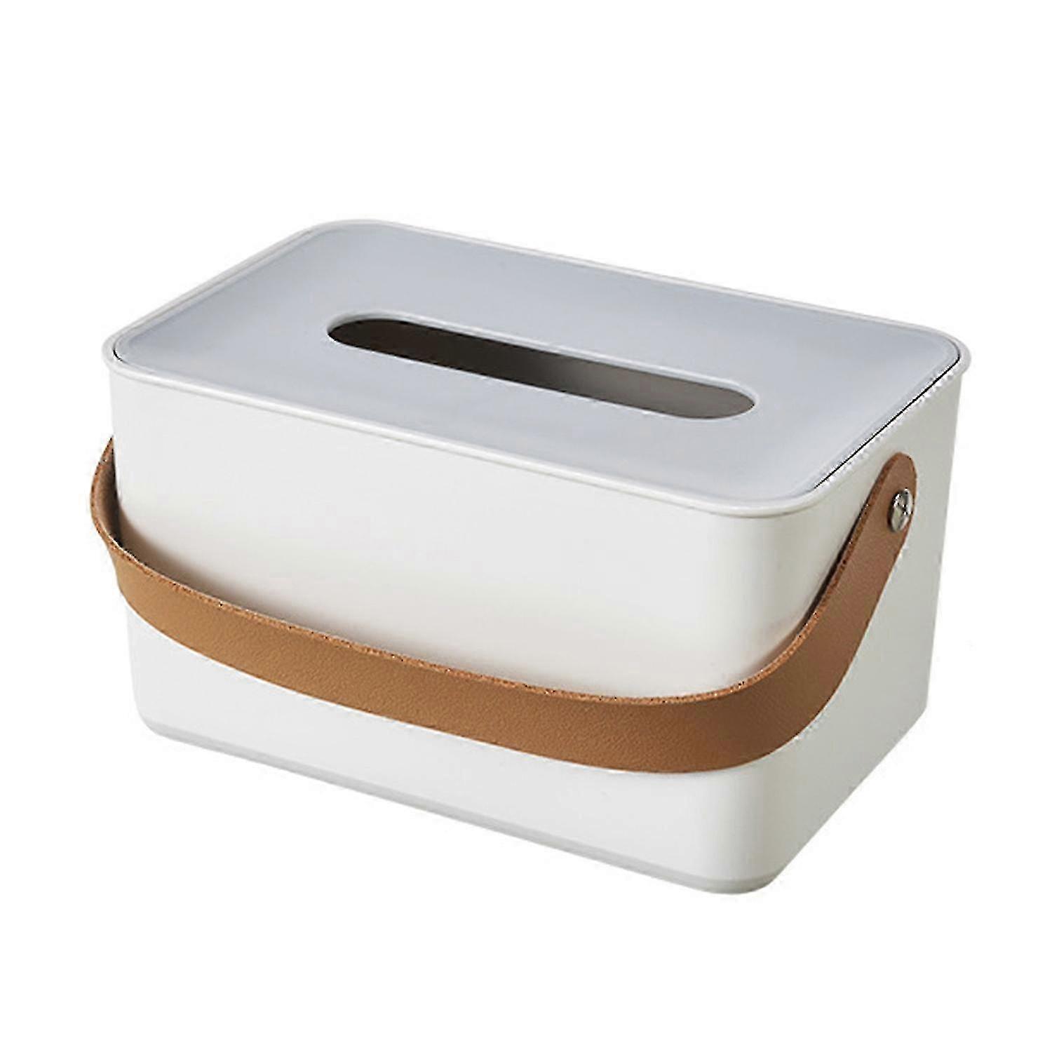 Tissue Box with Lid Drop-resistant Faux Leather Handle University Dormitories Napkin Box for Office