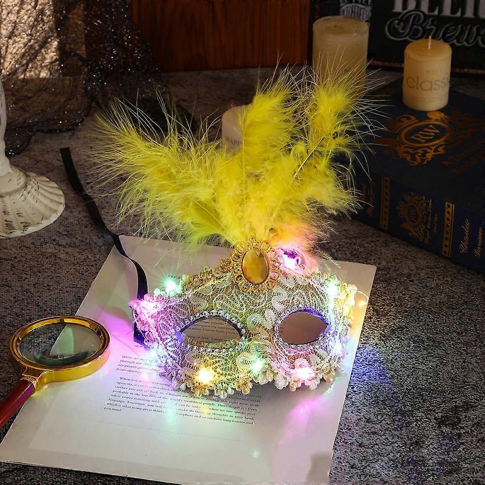 Feather Eye Mask Colorful Halloween Light Up Mask Led Party Mask Elegant For Ball Costume Party Masquerade Party