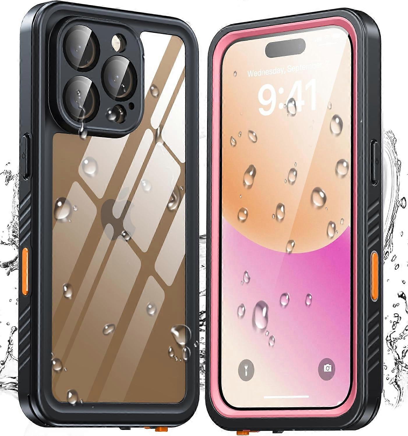 Waterproof iPhone 16 Pro Case with Screen Protector, IP68 Underwater, Drop Proof, Dustproof, Shockproof - Pink/Clear