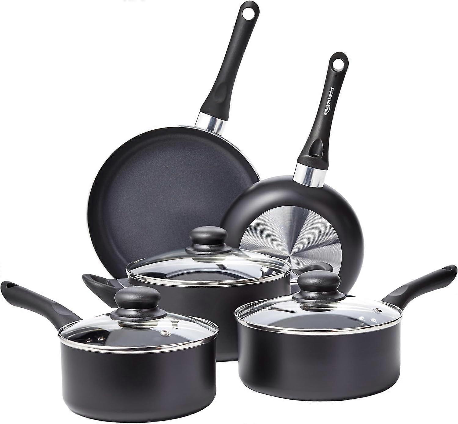 Durable Non-Stick Cookware Set, Pots and Pans, 8-Piece, Black