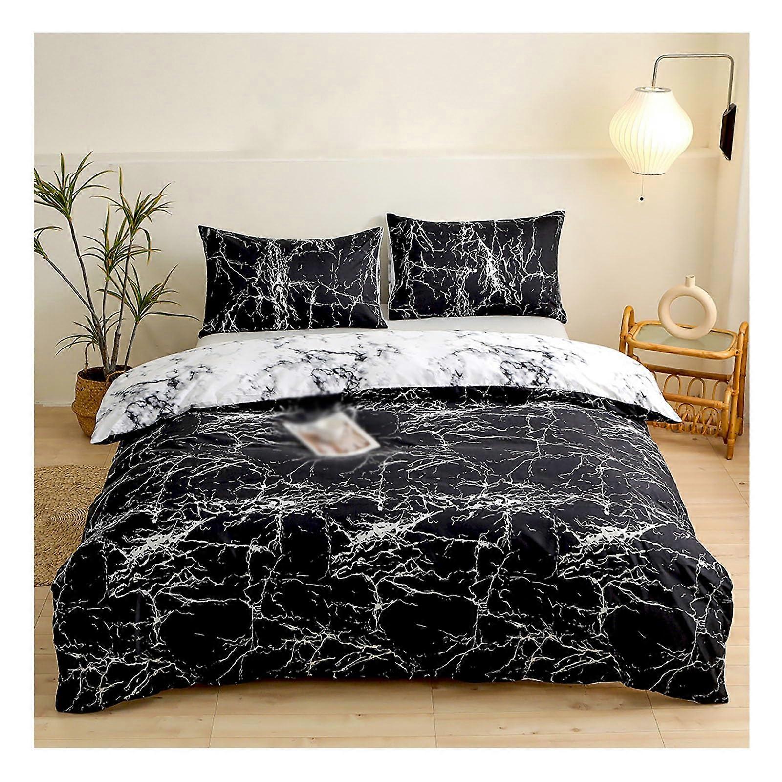Queen King Size Comforter Set Soft Polyester AllSeasons Bedding Breathable FadeResistant Black 120x200x27 cm 3Pcs