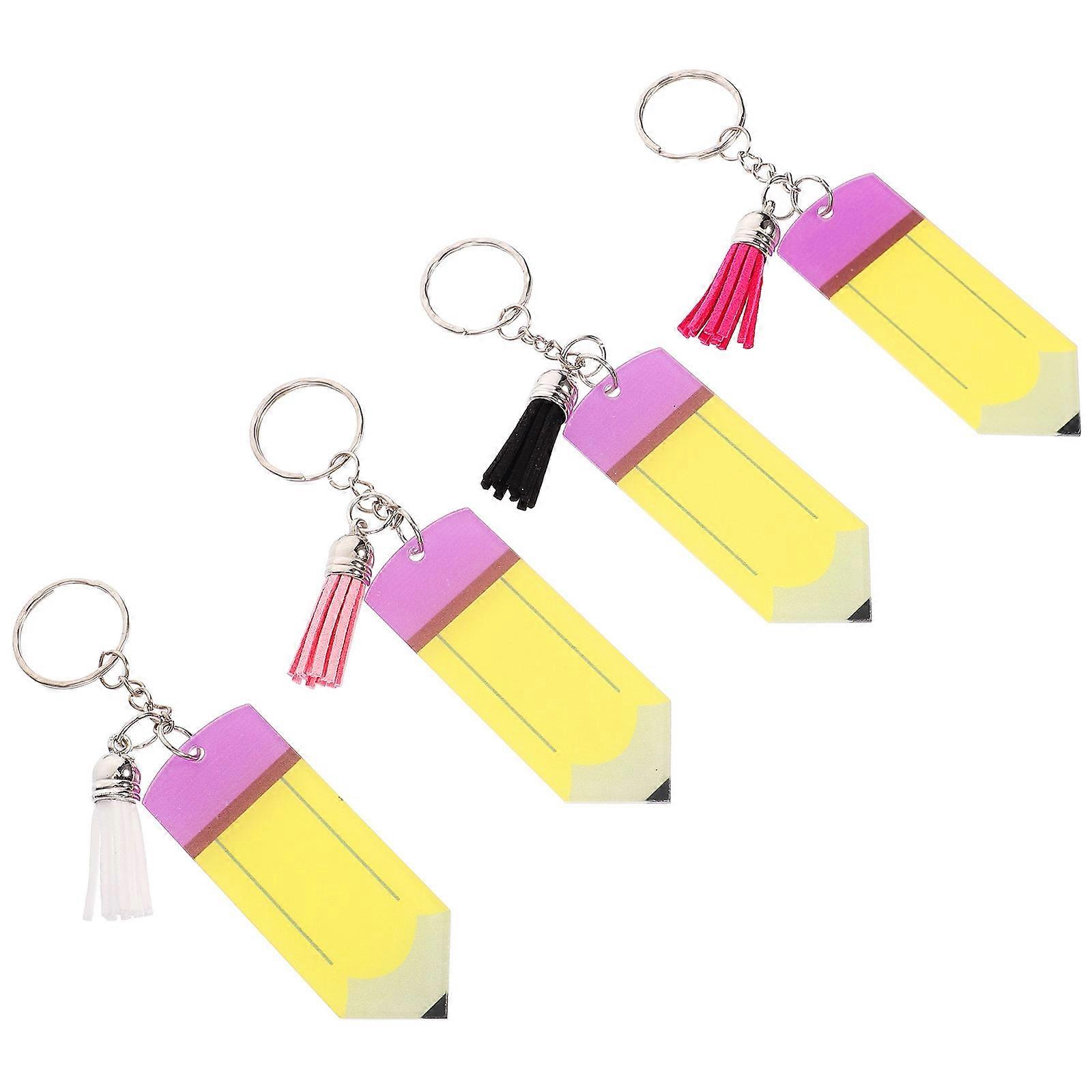 Pencil Shaped Keychains Wallet Attachment Acrylic Tassel Decorations 4Pcs