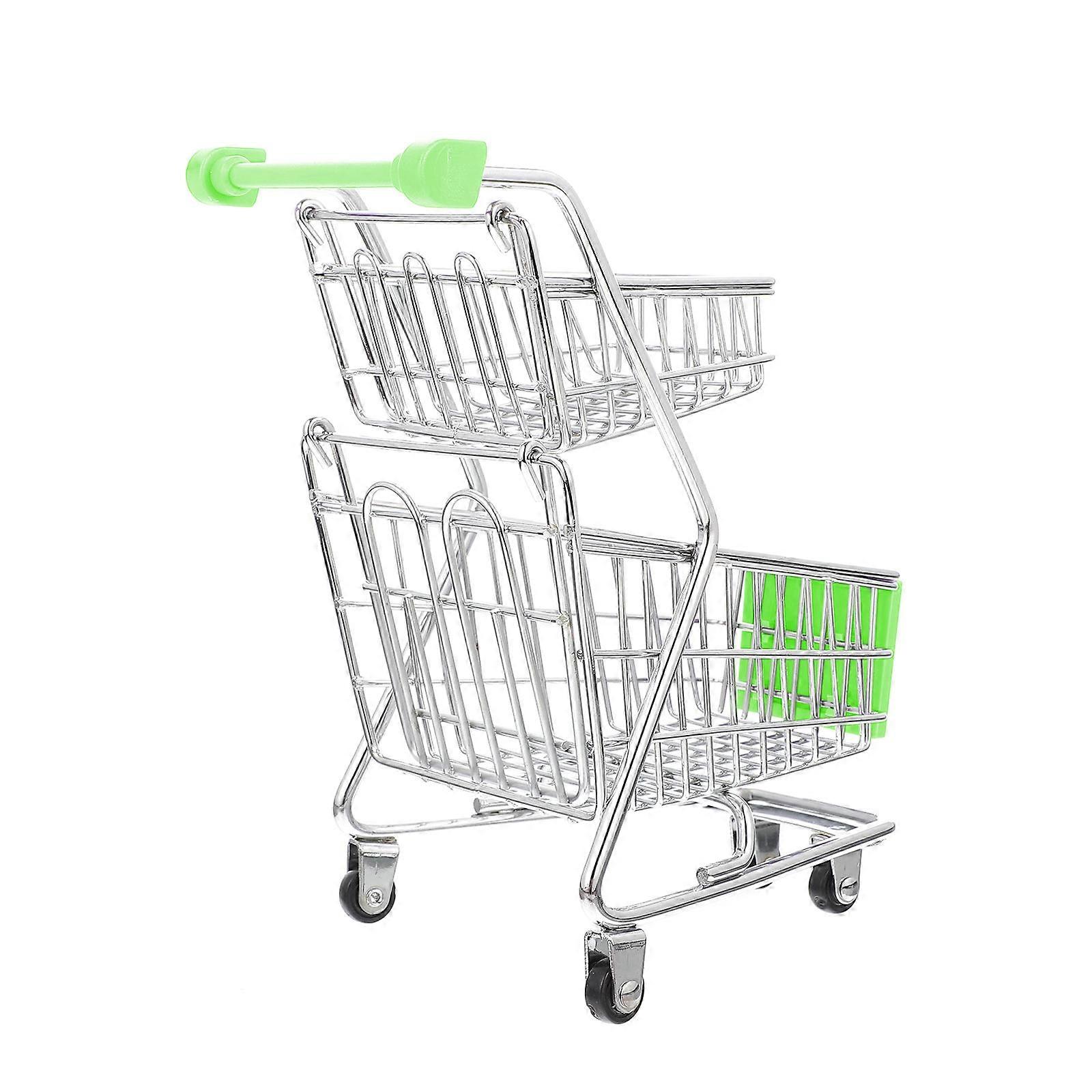 Toy Supermarket Cart Double Layer Trolley Toy for Decor 4Pcs