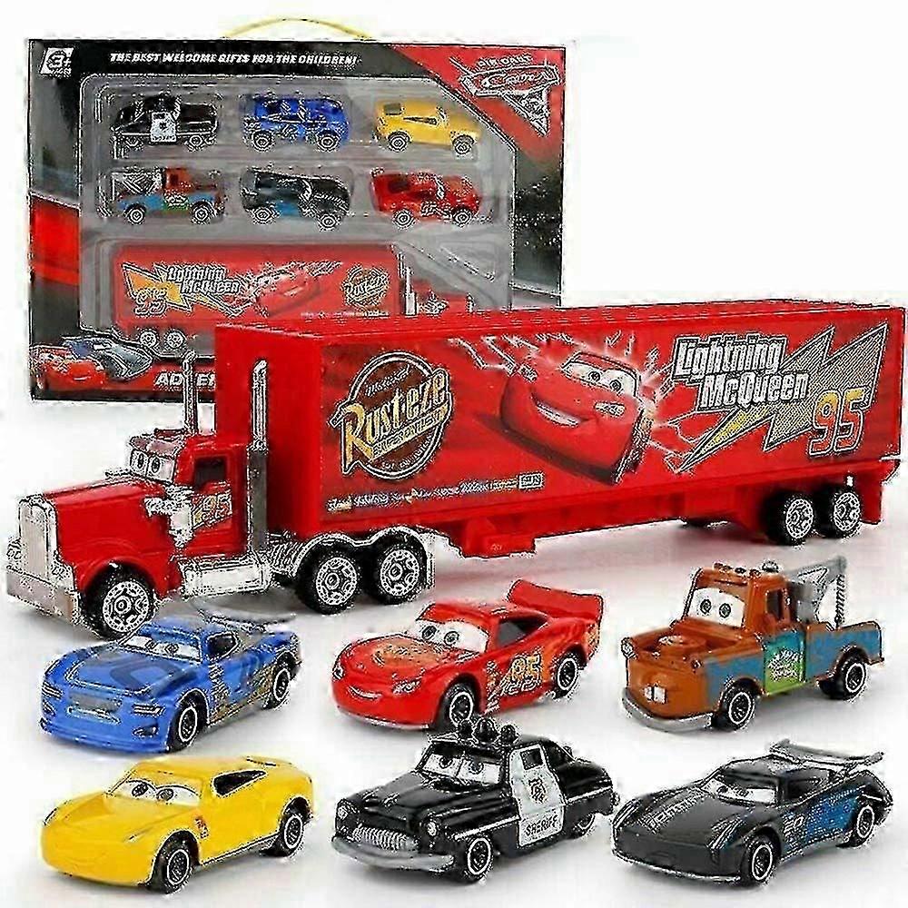 7-osainen Autot 2 Lightning McQueen kilpa-auto- ja Mack-kuorma-autosetti WELLNGS:n lahjat - Yhteensopivat lelut