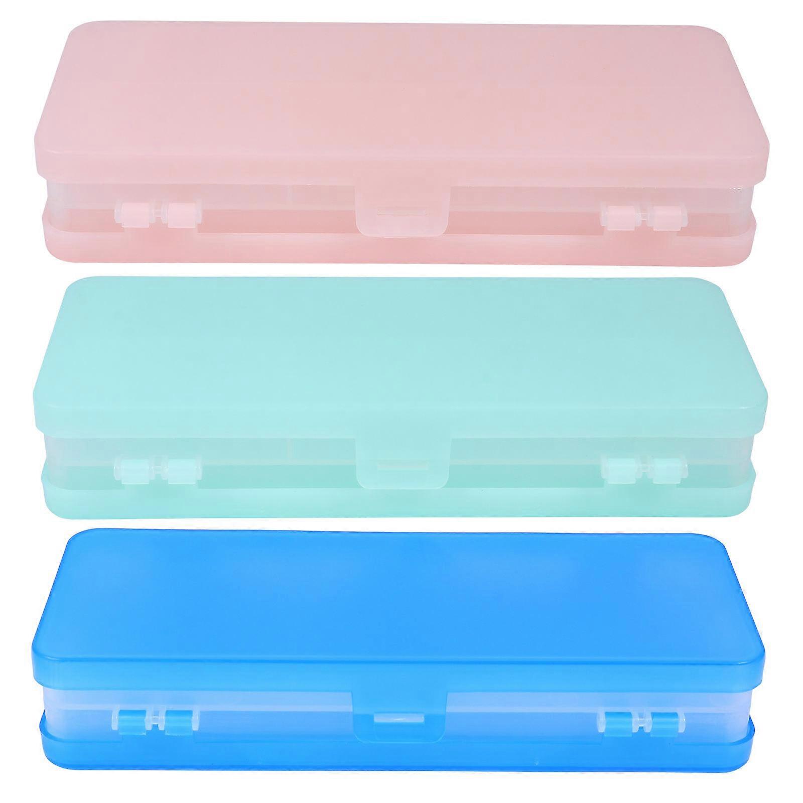 Functional Convenient Pencil Box Rectangular Pen Storage Case Students School Office Work Pink And White Plastic 20 5x8x3 7cm 3Set