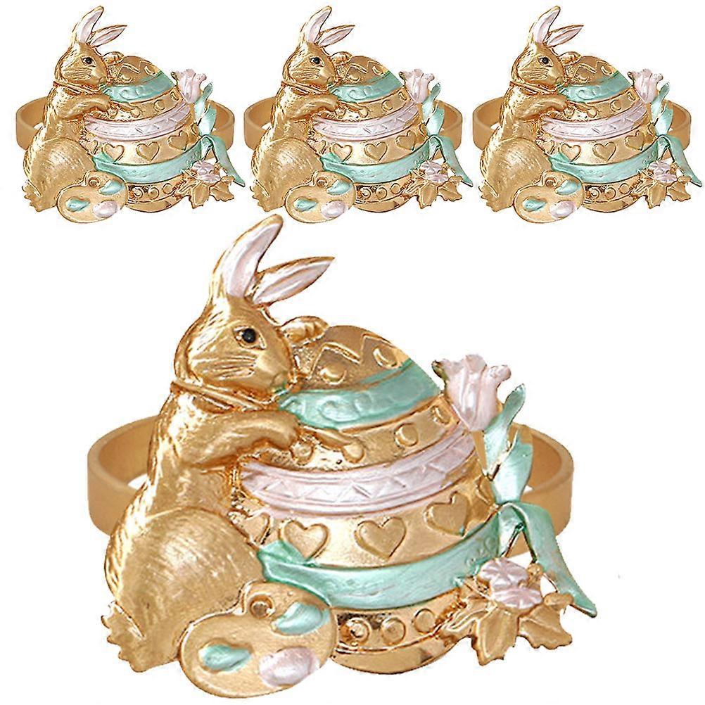 Easter Bunny Napkin Ring Holder 8 Pcs Classic Style Table Decoration For Family Dinner Events With Golden Color And Square Shape