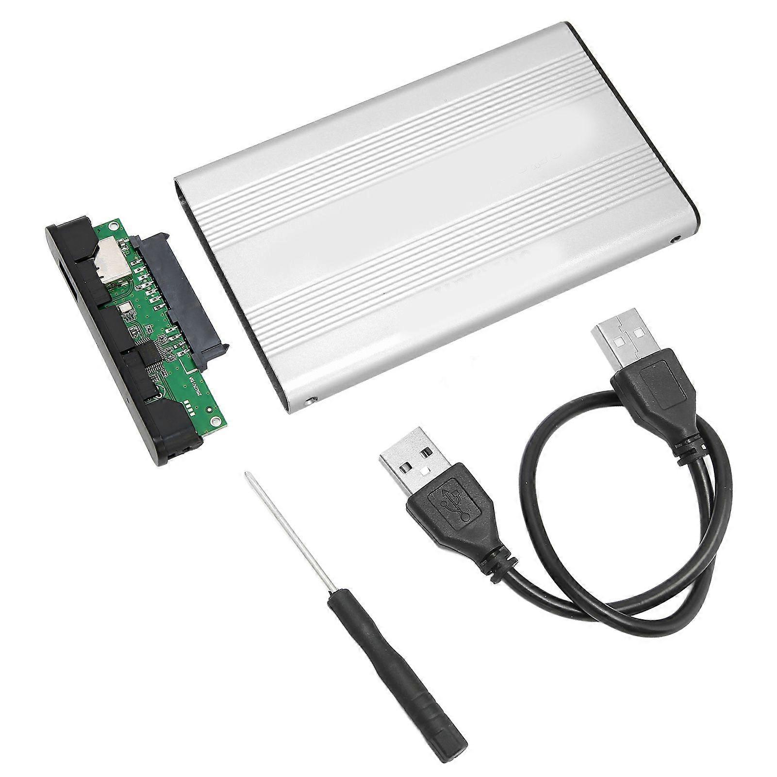 External Hard Drive Case USB 2.0 Interface to SATA 480Mbps Transfer Aluminum Alloy Material 2.5in External HDD CaseSilver  (Not Inclube Hard Disk)